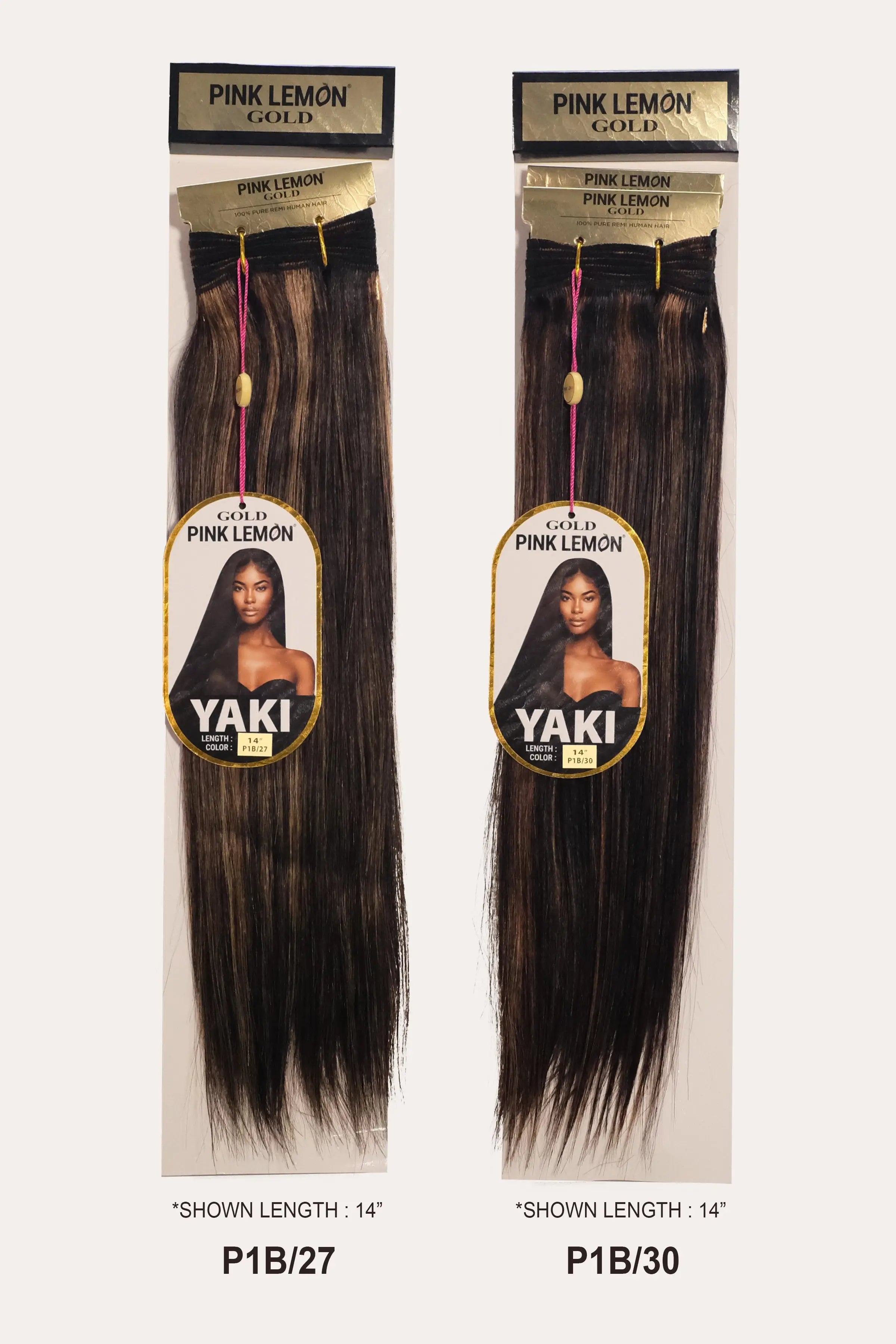 PINK LEMON GOLD 100% REMI HUMAN HAIR WEAVE - YAKI 14" PINK LEMON
