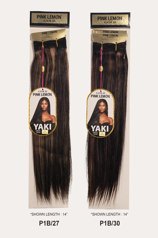 PINK LEMON GOLD 100% REMI HUMAN HAIR WEAVE - YAKI 14" PINK LEMON