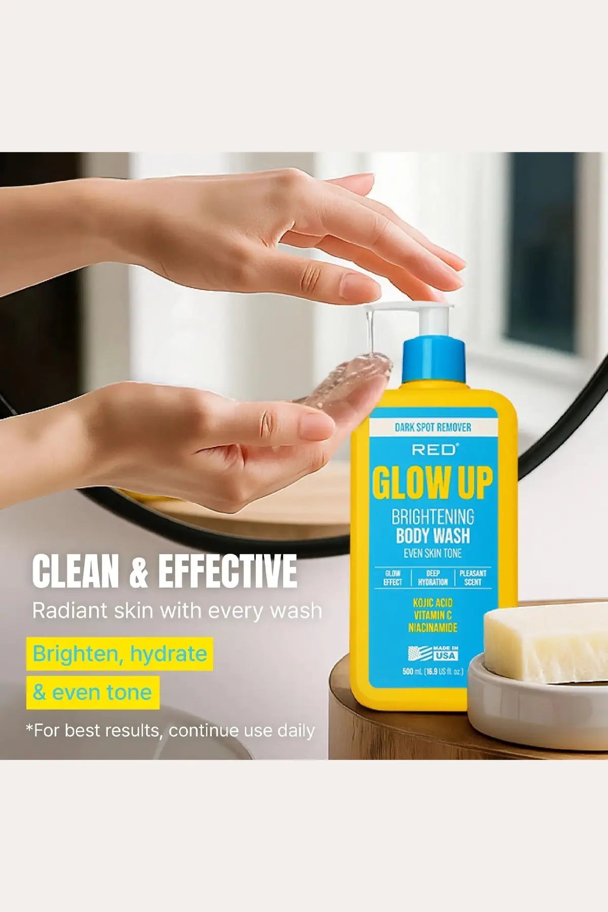 RED BY KISS GLOW UP BRIGHTENING BODY WASH -  KOJIC ACID, VITAMIN C & NIACINAMIDE - BSW BEAUTY CANADA