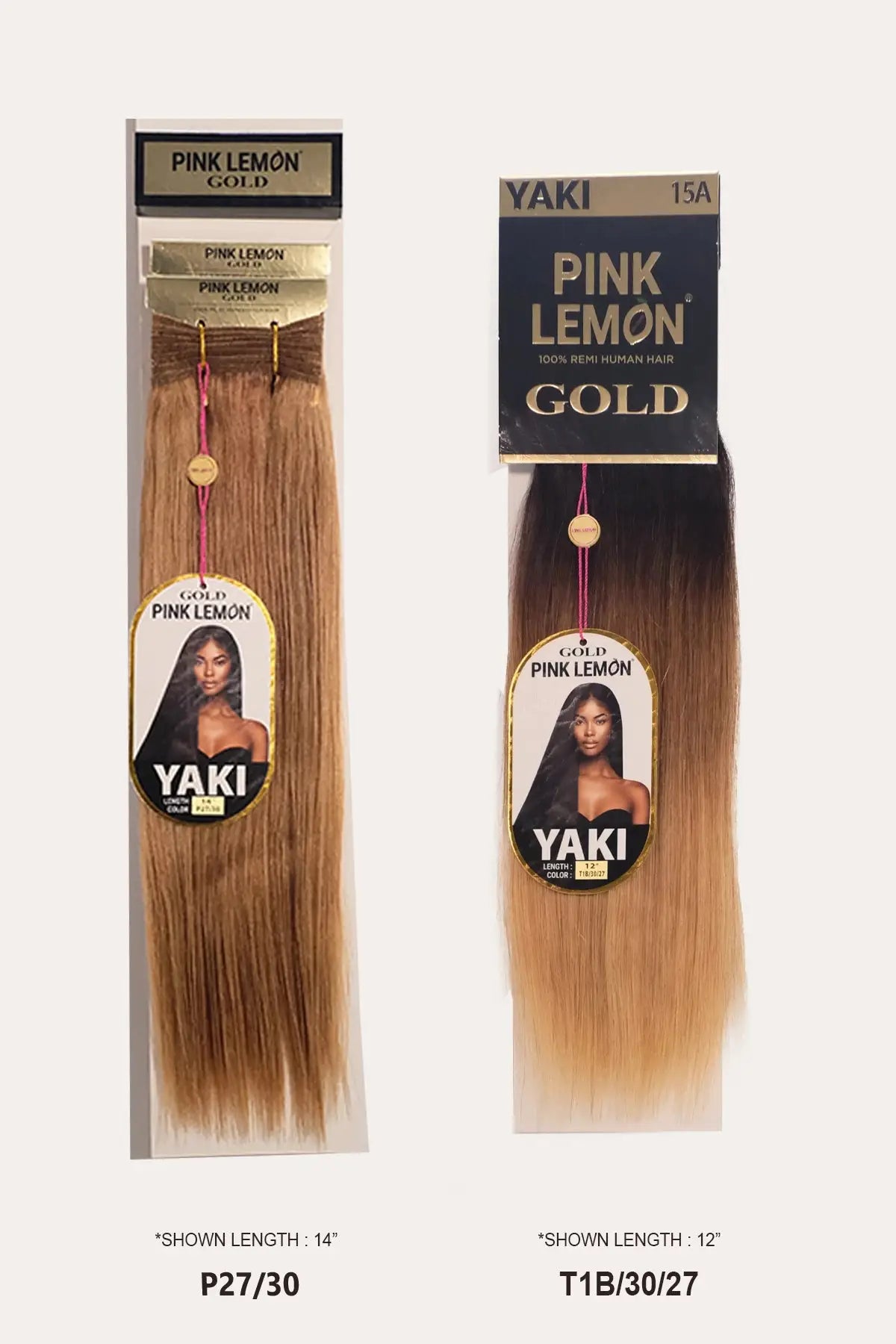 PINK LEMON GOLD 100% REMI HUMAN HAIR WEAVE - YAKI 12" PINK LEMON