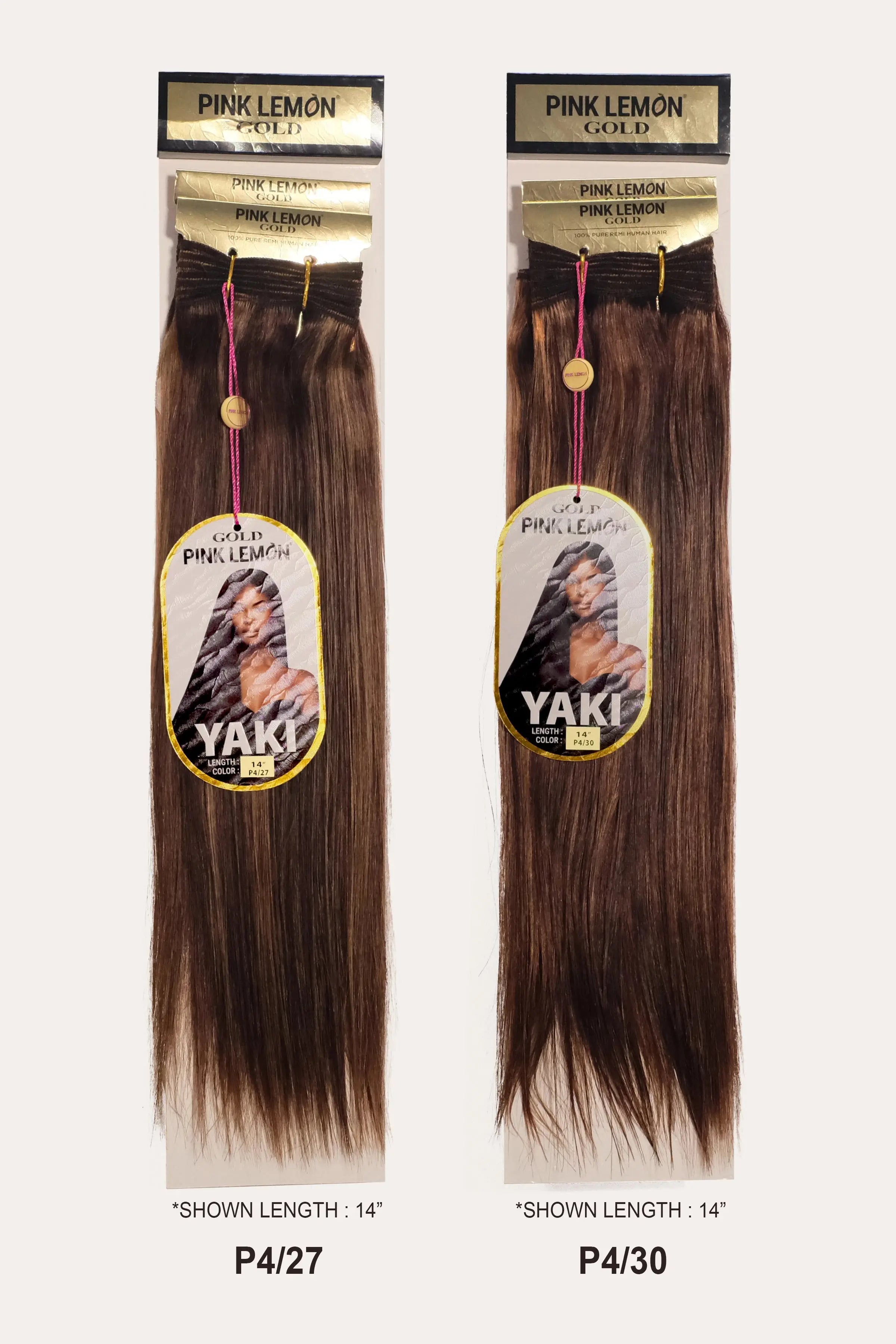 PINK LEMON GOLD 100% REMI HUMAN HAIR WEAVE - YAKI 14" PINK LEMON