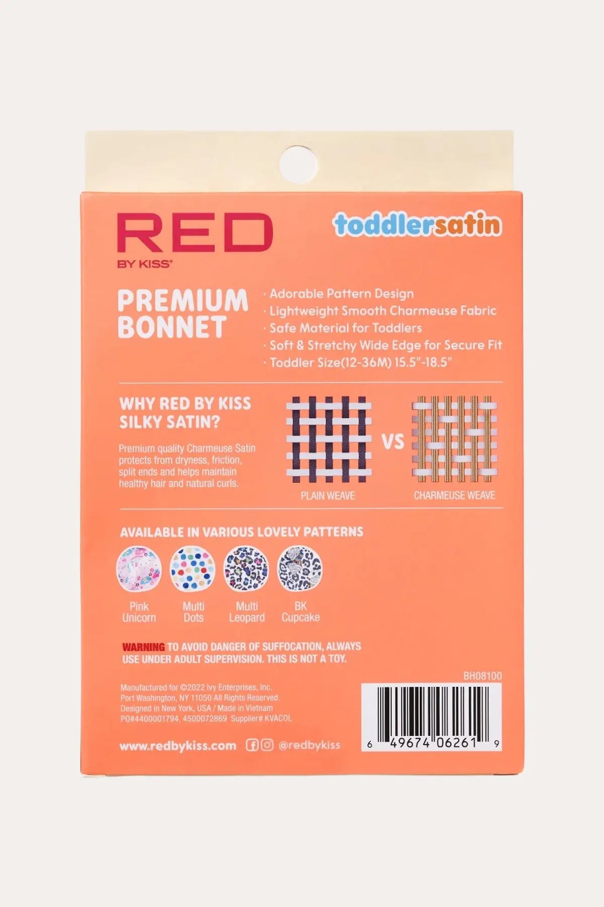 RED BY KISS TODDLER SATIN PREMIUM BONNET 12-36 MONTH RED BEAUTY
