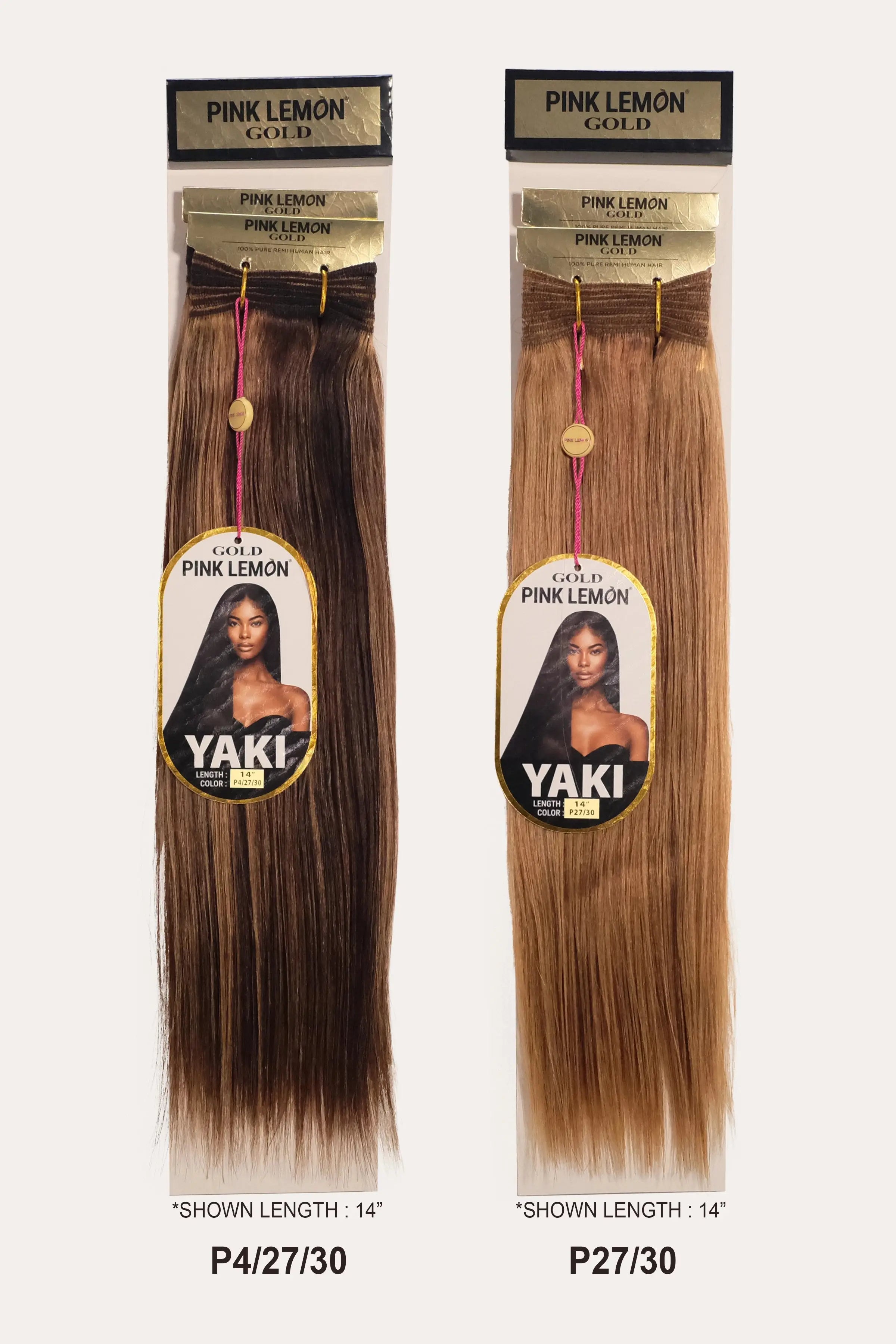 PINK LEMON GOLD 100% REMI HUMAN HAIR WEAVE - YAKI 14" PINK LEMON