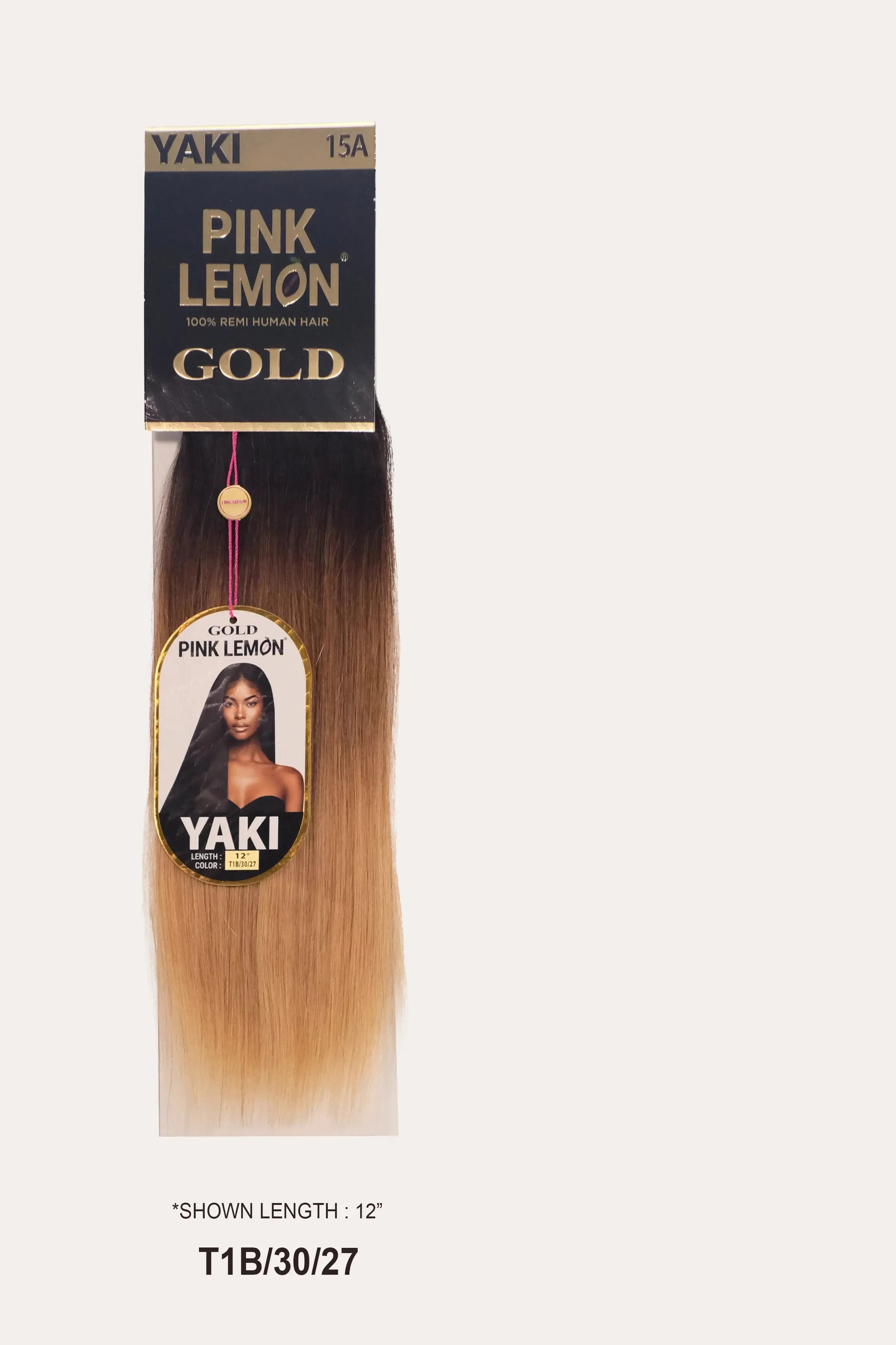 PINK LEMON GOLD 100% REMI HUMAN HAIR WEAVE - YAKI 14" PINK LEMON