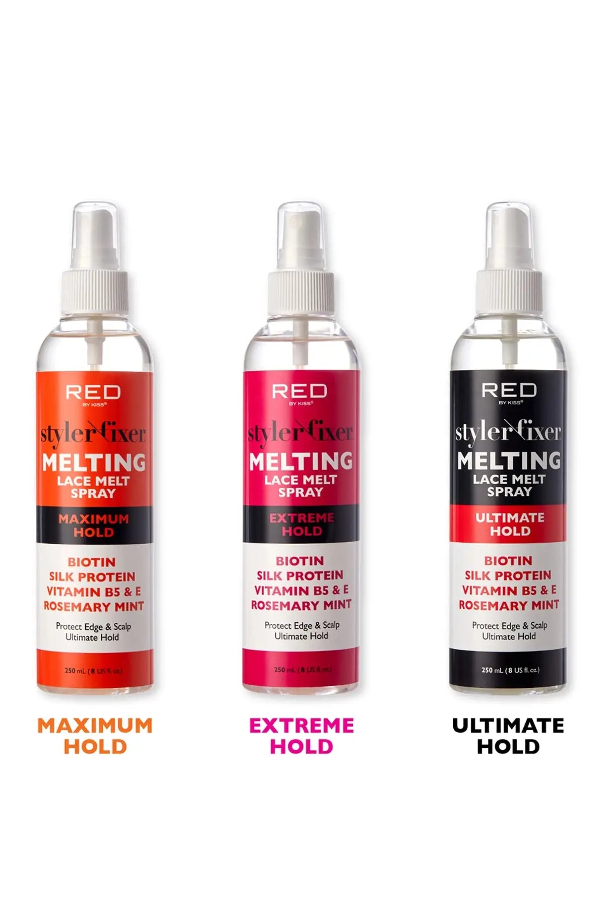 RED BY KISS STYLER FIXER MELTING LACE MELT SPRAY -3 HOLD LEVELS RED BEAUTY