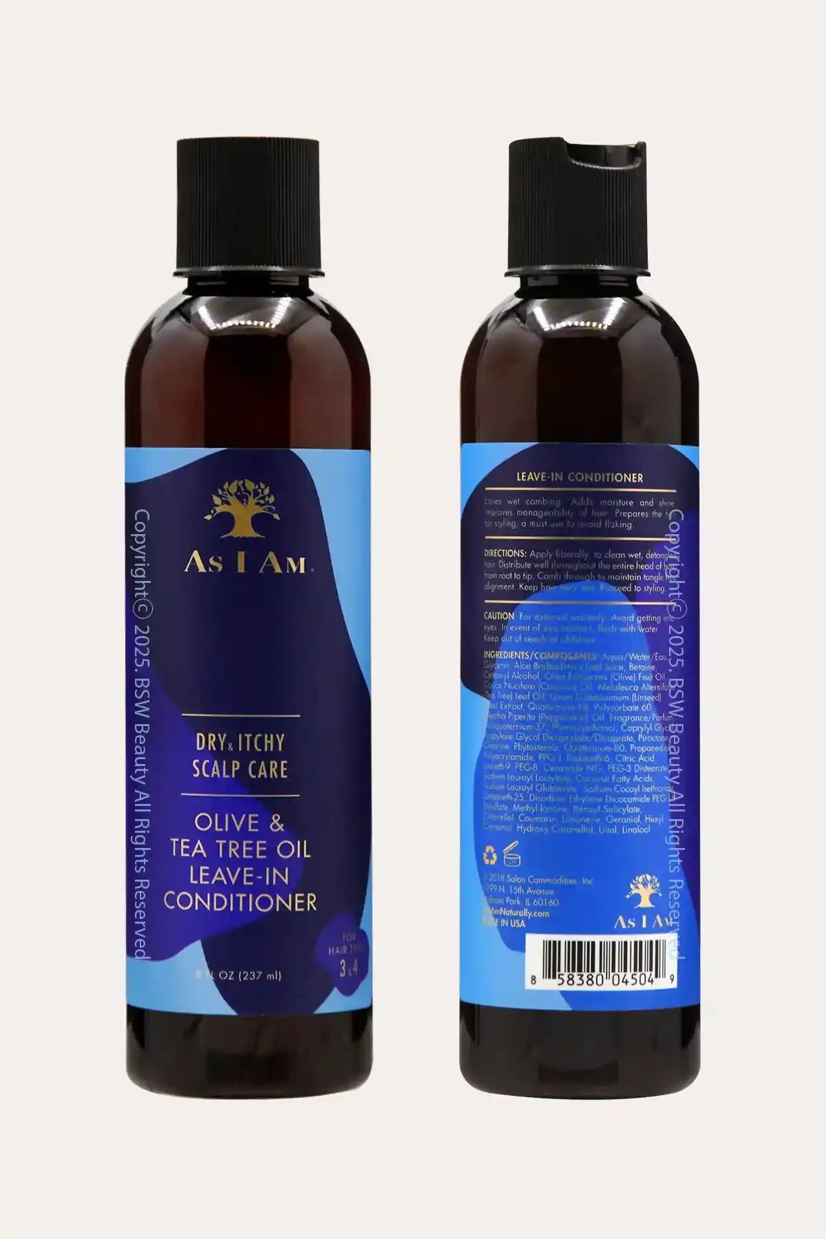 SOIN POUR CUIR CHEVELU SEC ET IRRITÉ AS I AM HUILE D'OLIVE ET DE THÉ APRÈS-SHAMPOOING SANS RINÇAGE 237ml