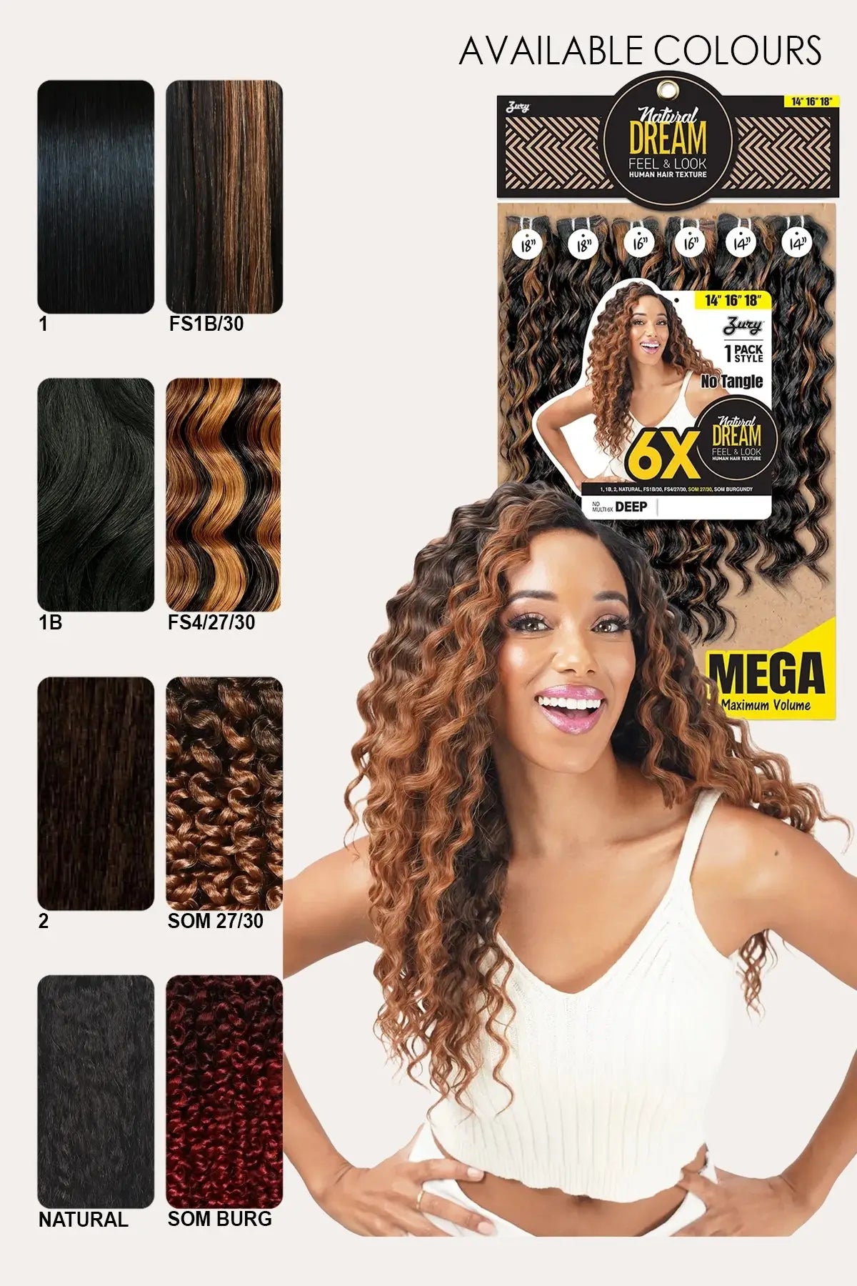 ZURY NATURAL DREAM HAIR WEAVE 6X - DEEP 141618 ZURY