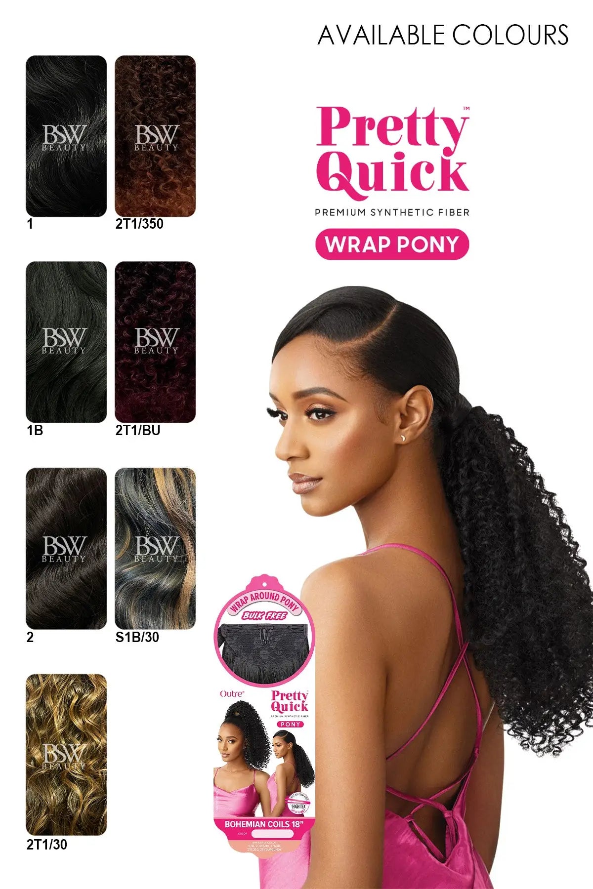 OUTRE PRETTY QUICK WRAP PONYTAIL - BOHEMIAN COILS 18" - BSW BEAUTY CANADA
