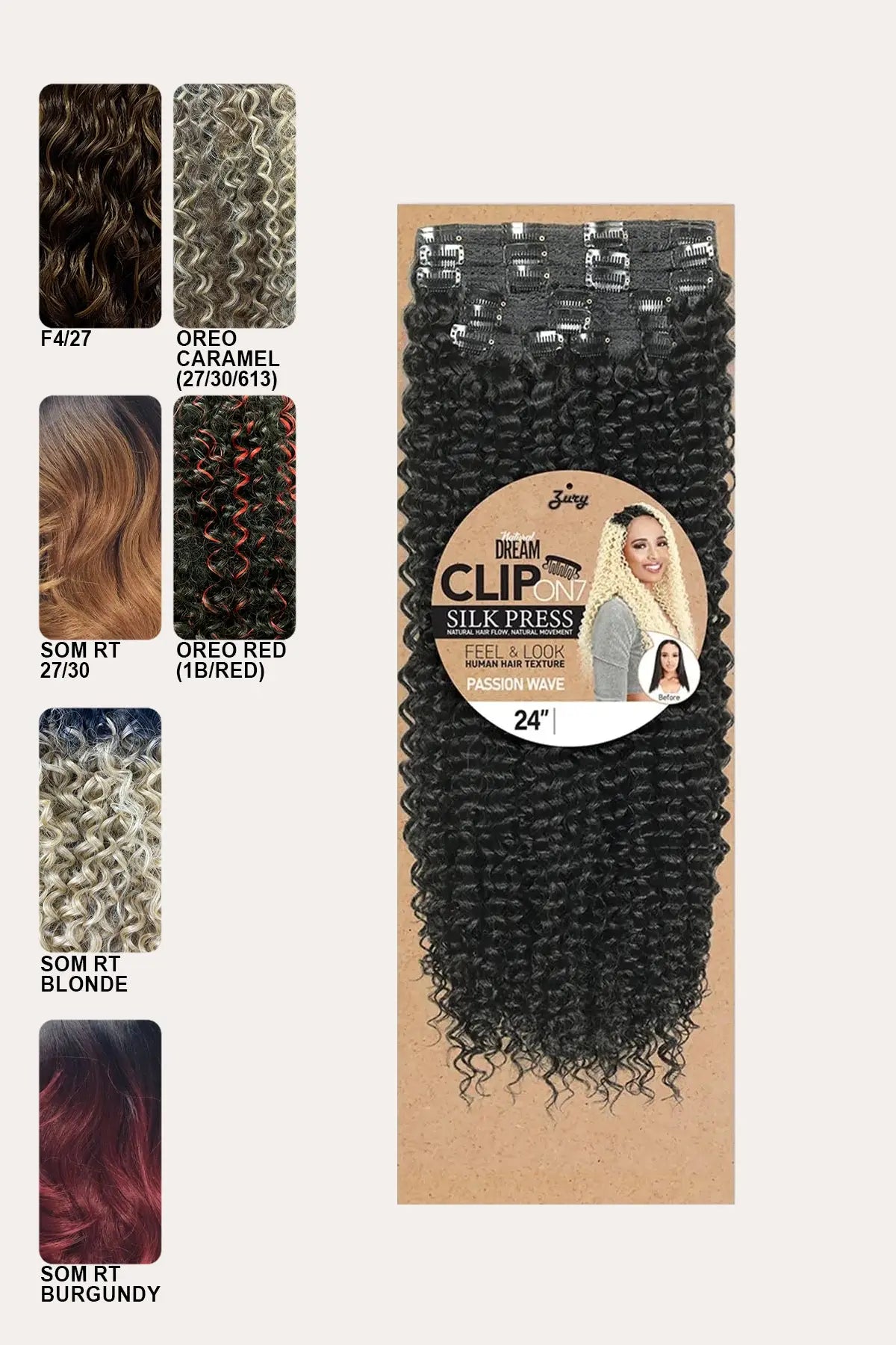 ZURY NATURAL DREAM SILK PRESS CLIP ON 7 PASSION WAVE 24" ZURY