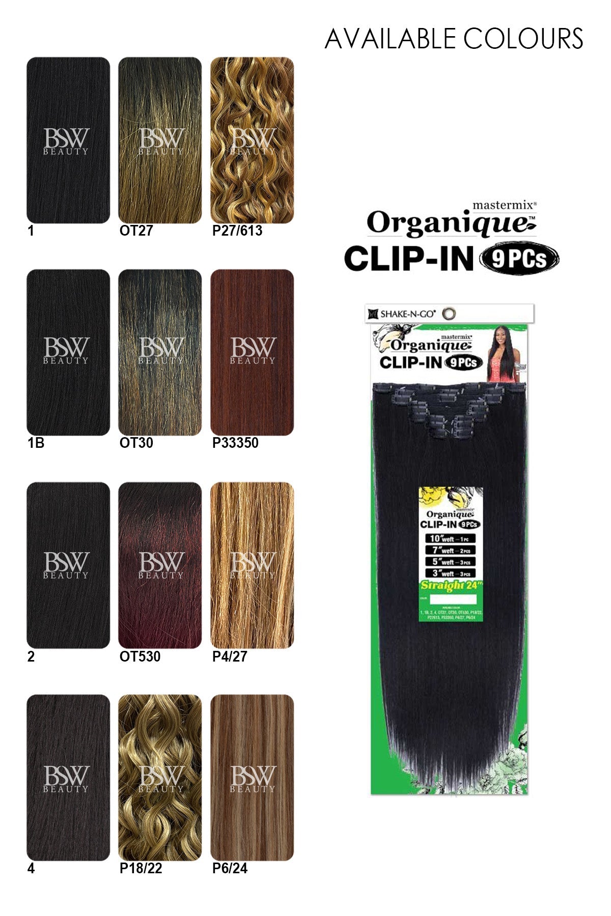 SHAKE N GO ORGANIQUE 9PCS CLIP-IN - STRAIGHT 24" SHAKE N GO