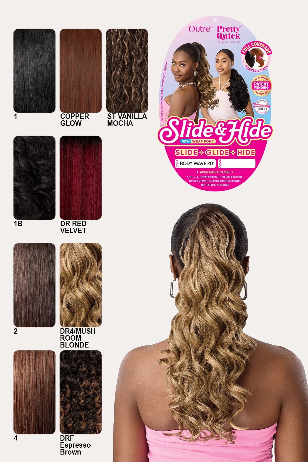 OUTRE PRETTY QUICK SLIDE & HIDE DRAWSTRING PONYTAIL - BODY WAVE 20