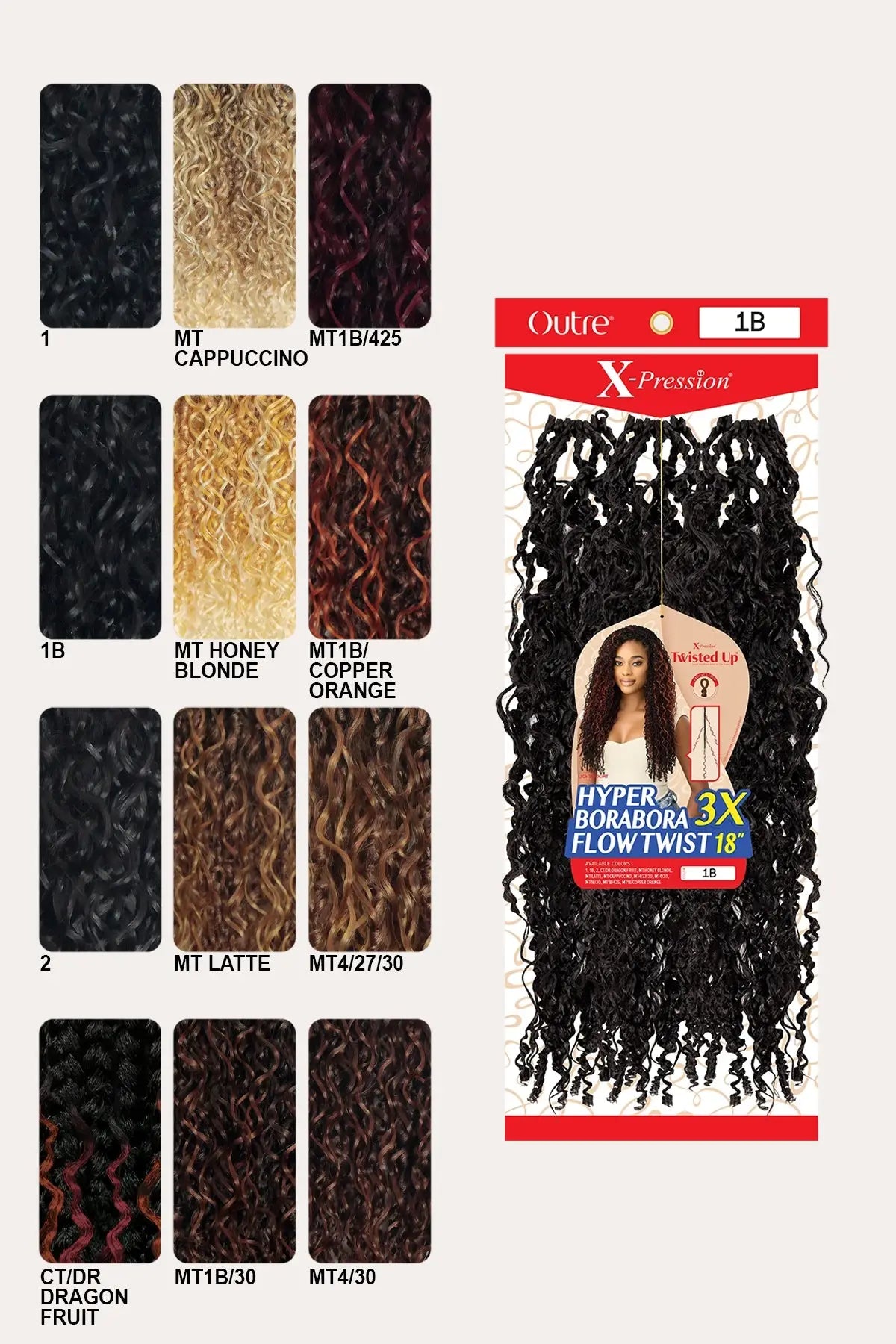 OUTRE X-PRESSION TWISTED UP CROCHET LOOP BRAID - HYPER 3X BORABORA FLOW TWIST 18"