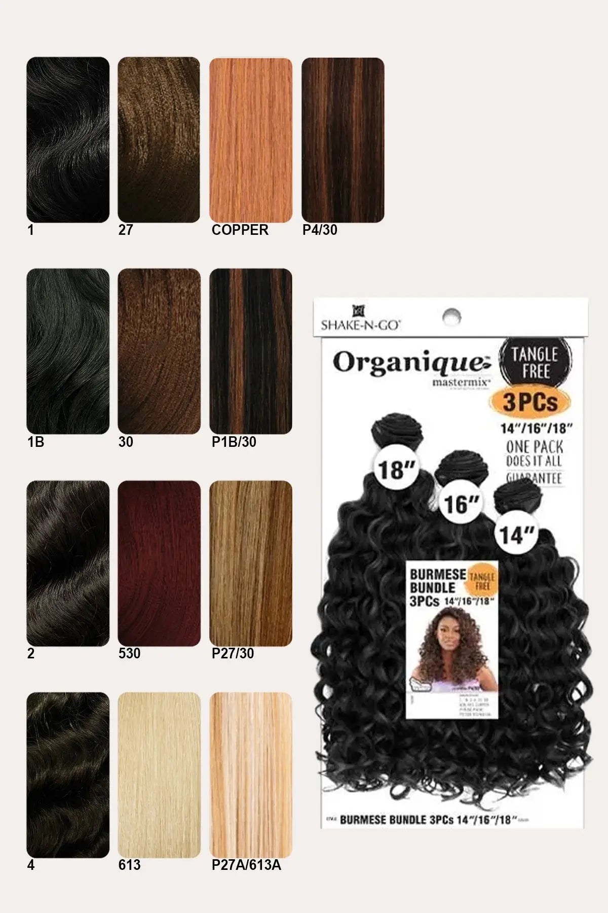 SHAKE N GO ORGANIQUE BURMESE CURL BUNDLE 3PCS 18"20"22" SHAKE N GO