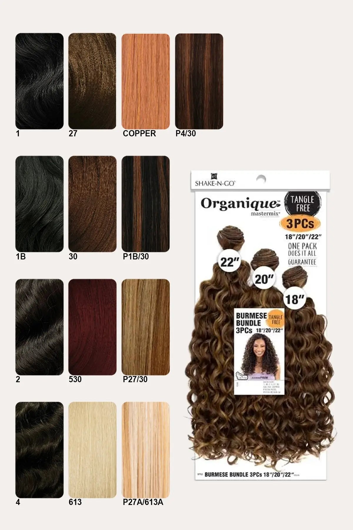 SHAKE N GO ORGANIQUE BURMESE CURL BUNDLE 3 PIÈCES 18"20"22"