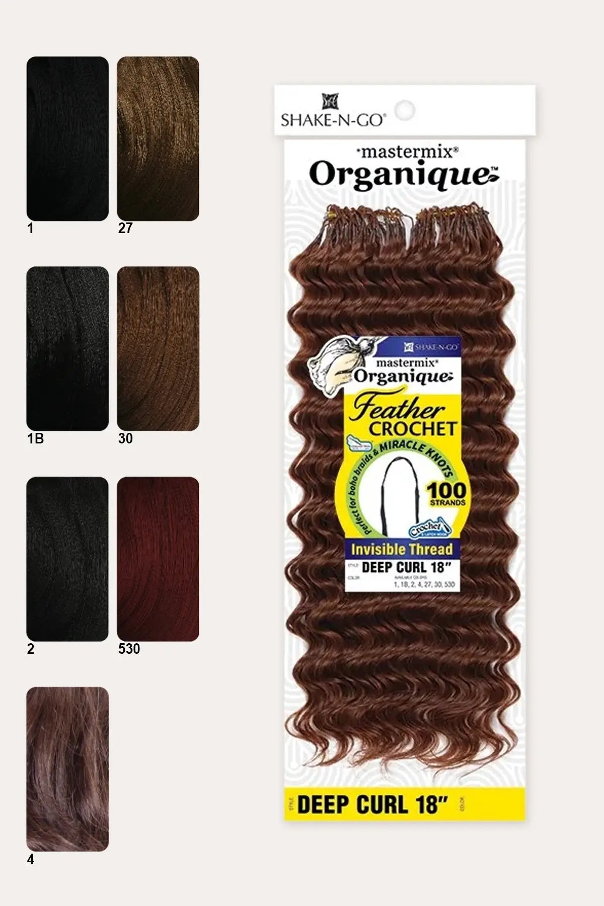 SHAKE N GO ORGANIQUE FEATHER CROCHET - DEEP CURL 18