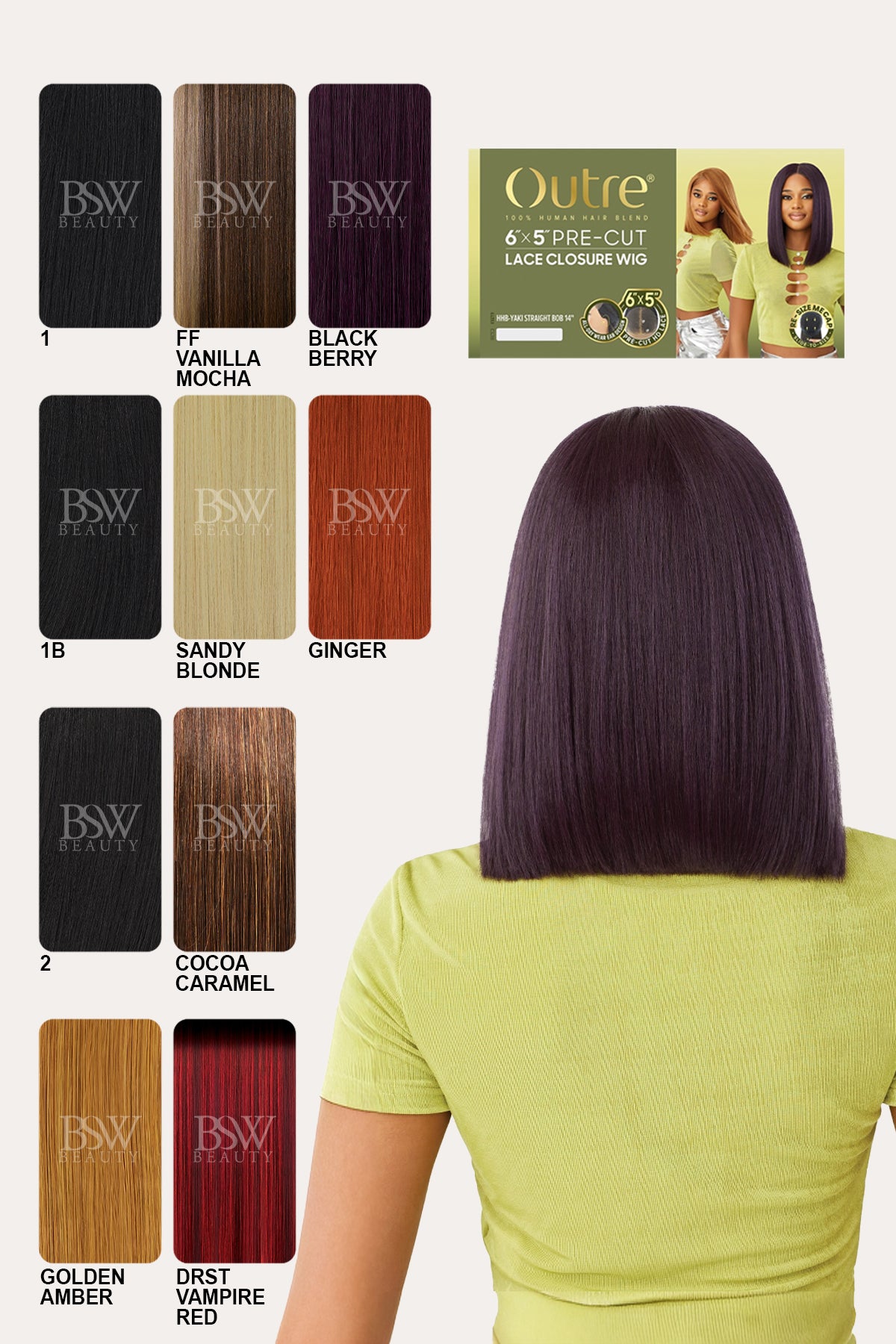 OUTRE 6X5 PRE-CUT LACE CLOSURE WIG - YAKI STRAIGHT BOB 14" - BSW BEAUTY CANADA