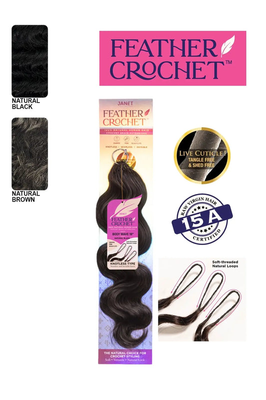 JANET 100% HUMAN HAIR FEATHER CROCHET BRAID - BODY 18" JANET COLLECTION