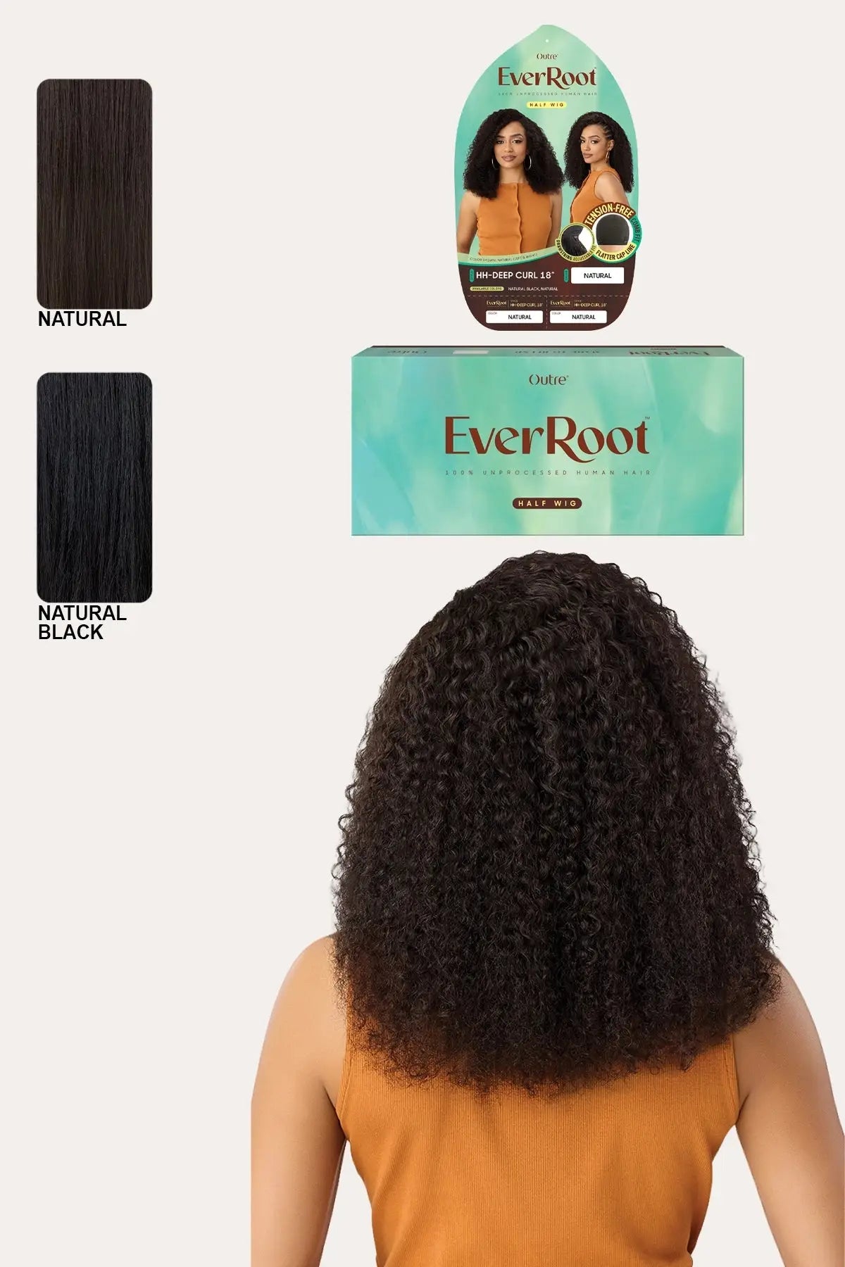 OUTRE EVERROOT UNPROCESSED HUMAN HAIR HALF WIG - HH DEEP CURL 18" OUTRE