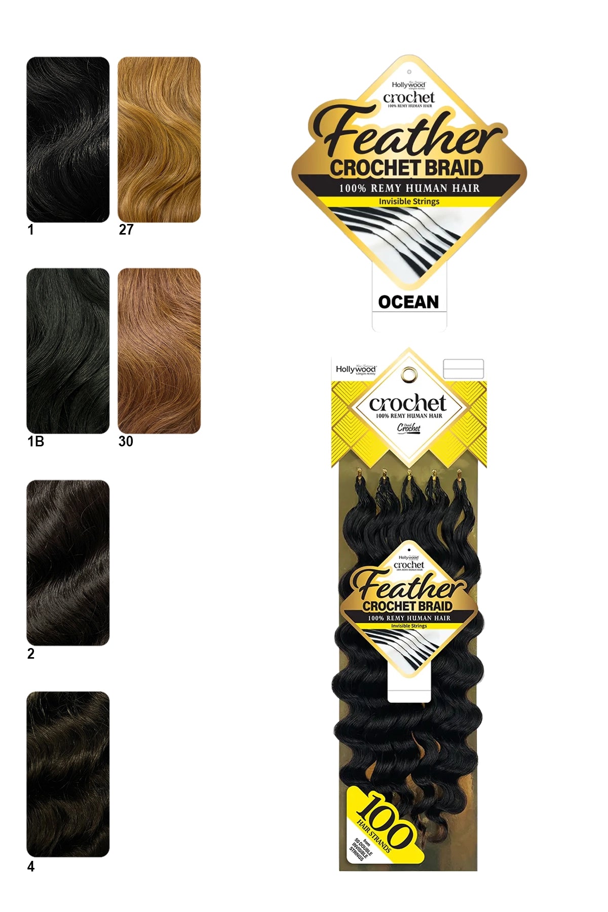 ZURY FEATHER CROCHET BRAID 100% HUMAN HAIR HOLLYWOOD - OCEAN 18