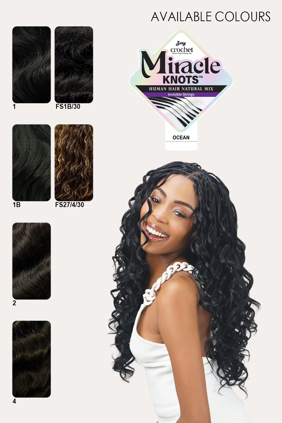 ZURY MIRACLE KNOTS FEATHER CROCHET BRAID OCEAN 14"