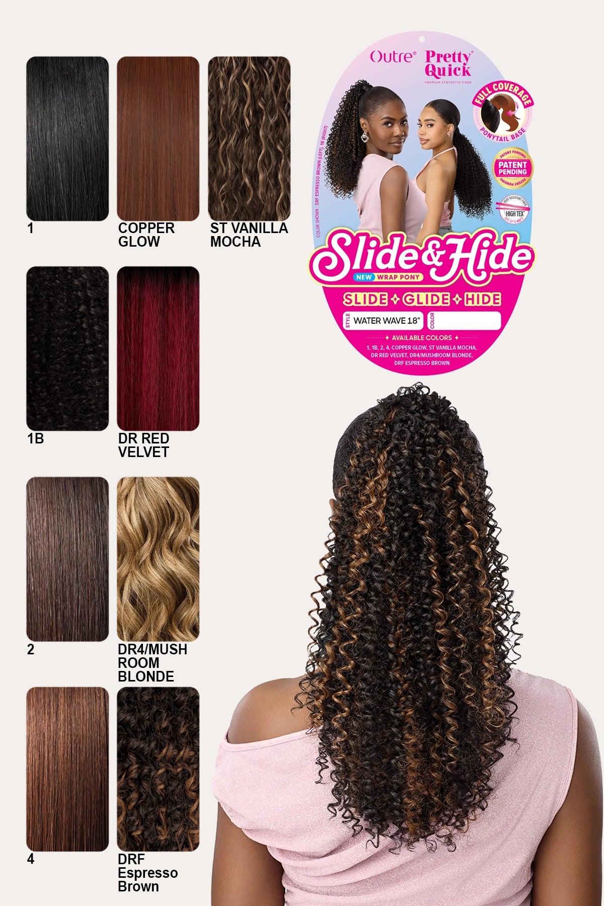 OUTRE PRETTY QUICK SLIDE & HIDE DRAWSTRING PONYTAIL - WATER WAVE 18