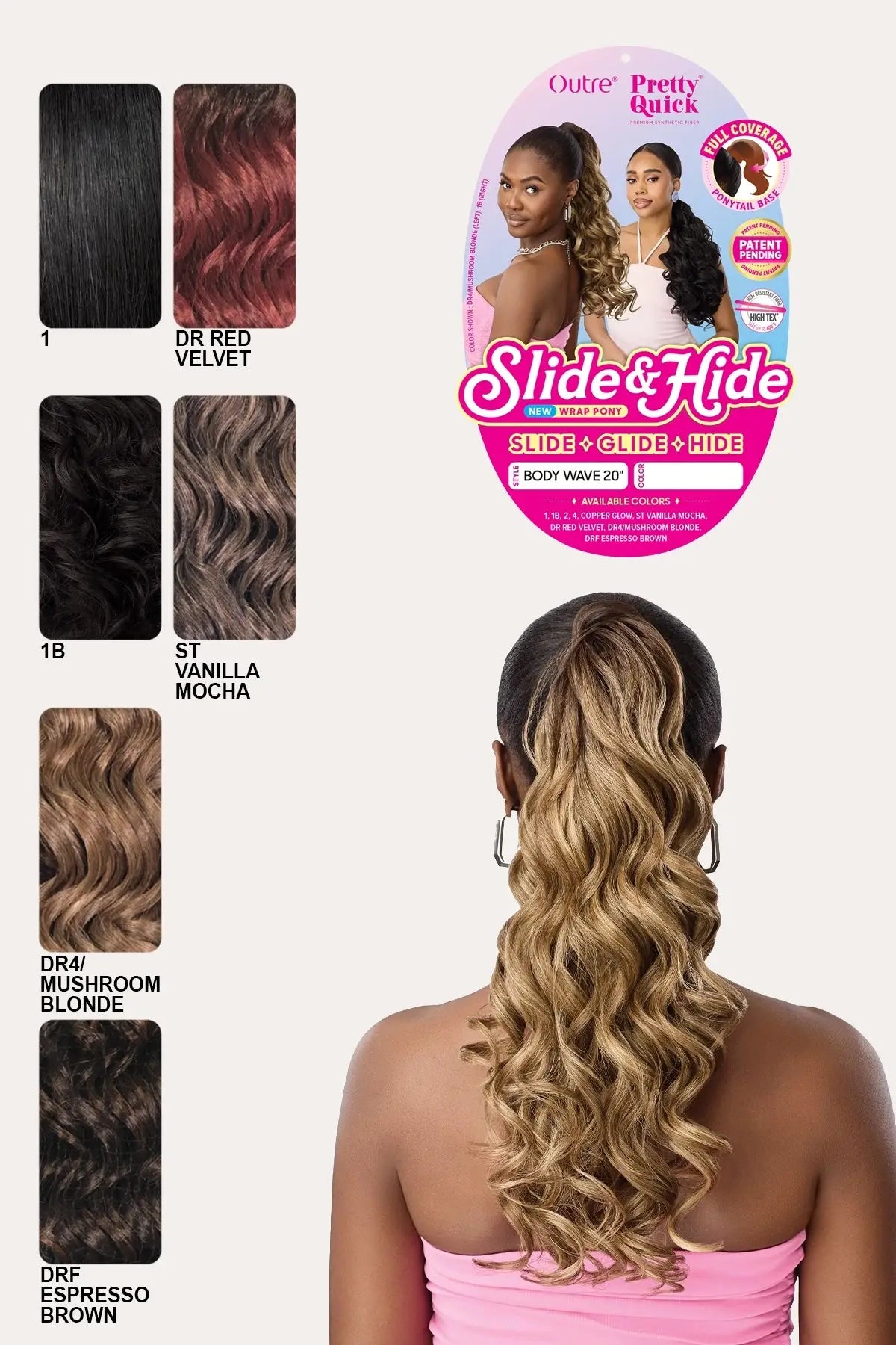 OUTRE PRETTY QUICK SLIDE & HIDE DRAWSTRING PONYTAIL - BODY WAVE 20