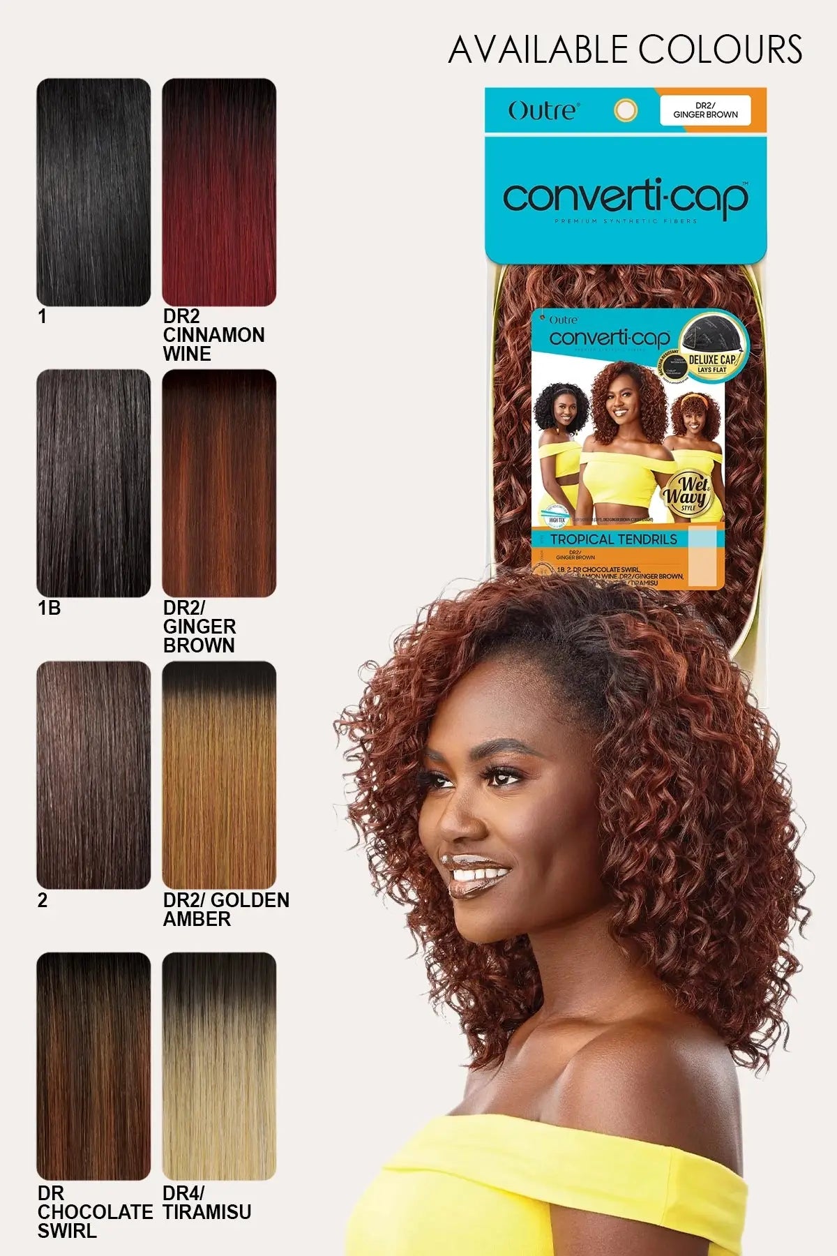 OUTRE PERUQUE CHAPEAU CONVER-TI ONDULÉE ET BOUCLÉE TROPICAL TENDRILS 12"-14"