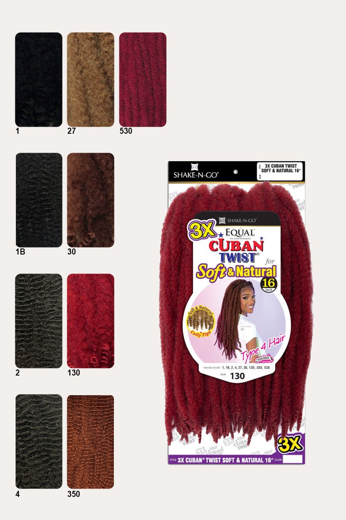 SHAKE N GO FREETRESS EQUAL BRAID - 3X CUBAN TWIST SOFT & NATURAL 16