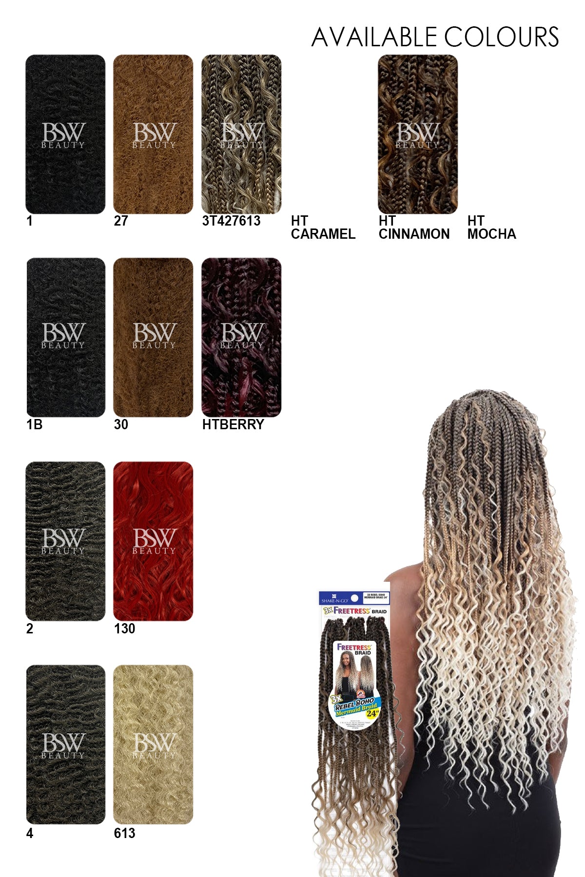 SHAKE N GO FREETRESS 3X REBEL BOHO MERMAID BRAID 24"