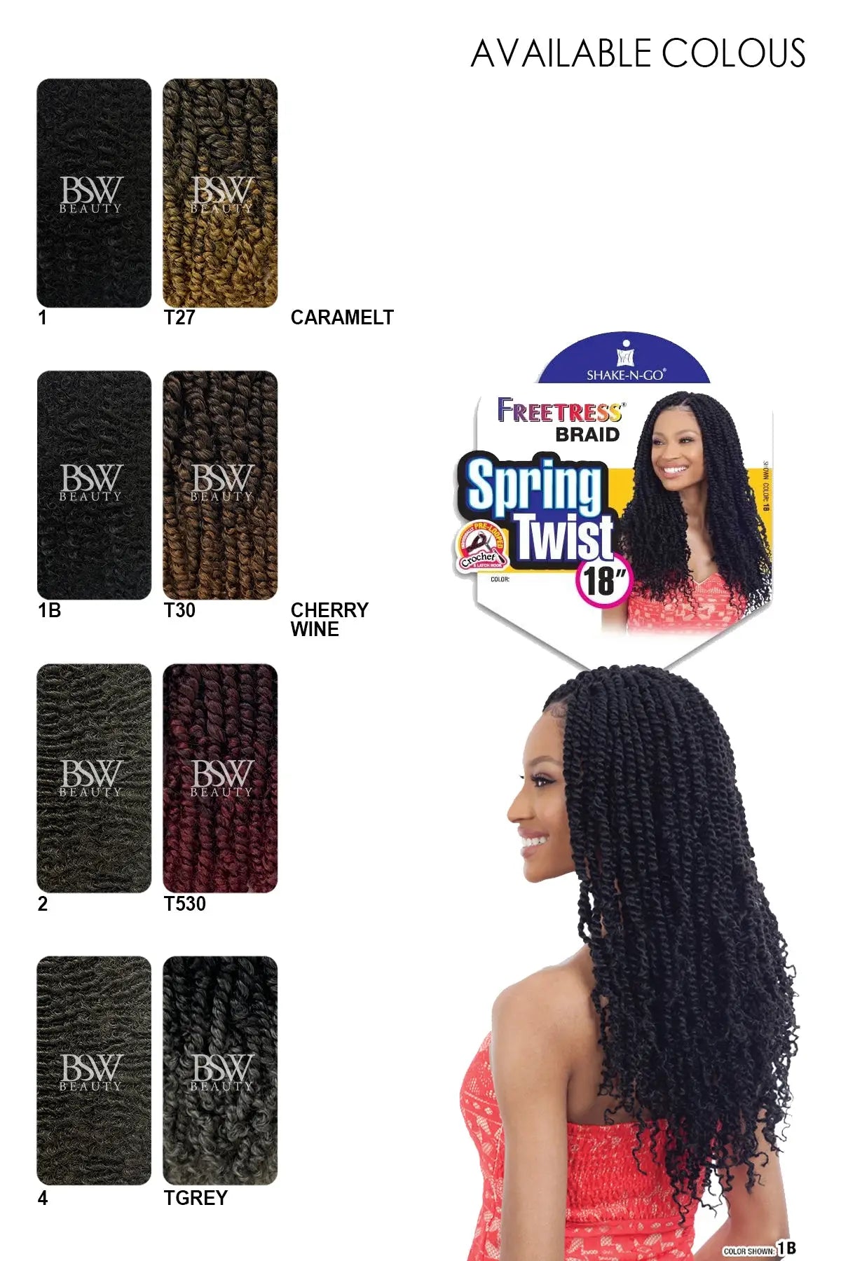 SHAKE N GO FREETRESS CROCHET BRAIDS SPRING TWIST 18" - BSW BEAUTY CANADA