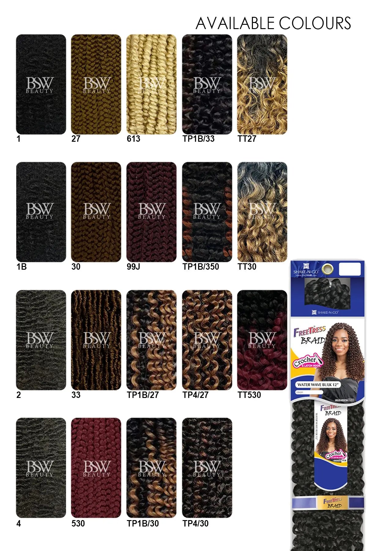 SHAKE N GO FREETRESS CROCHET BRAID WATER WAVE BULK 12" - BSW BEAUTY CANADA