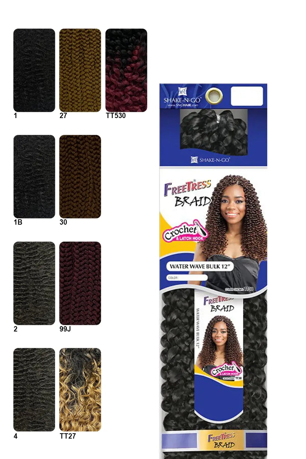 SHAKE N GO FREETRESS CROCHET BRAID WATER WAVE BULK 12" SHAKE N GO