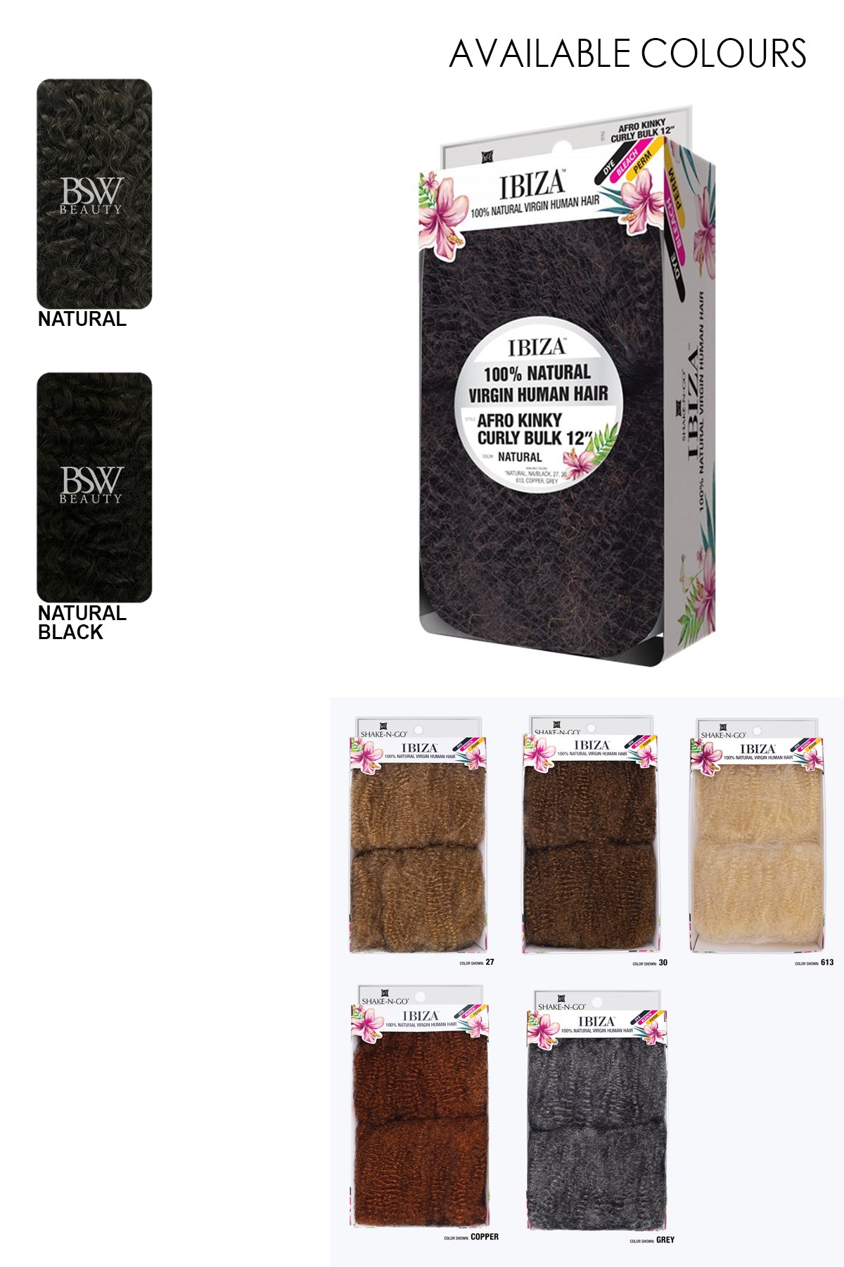 SHAKE N GO VIRGIN HUMAN HAIR IBIZA AFRO KINKY BULK 12" - BSW BEAUTY CANADA