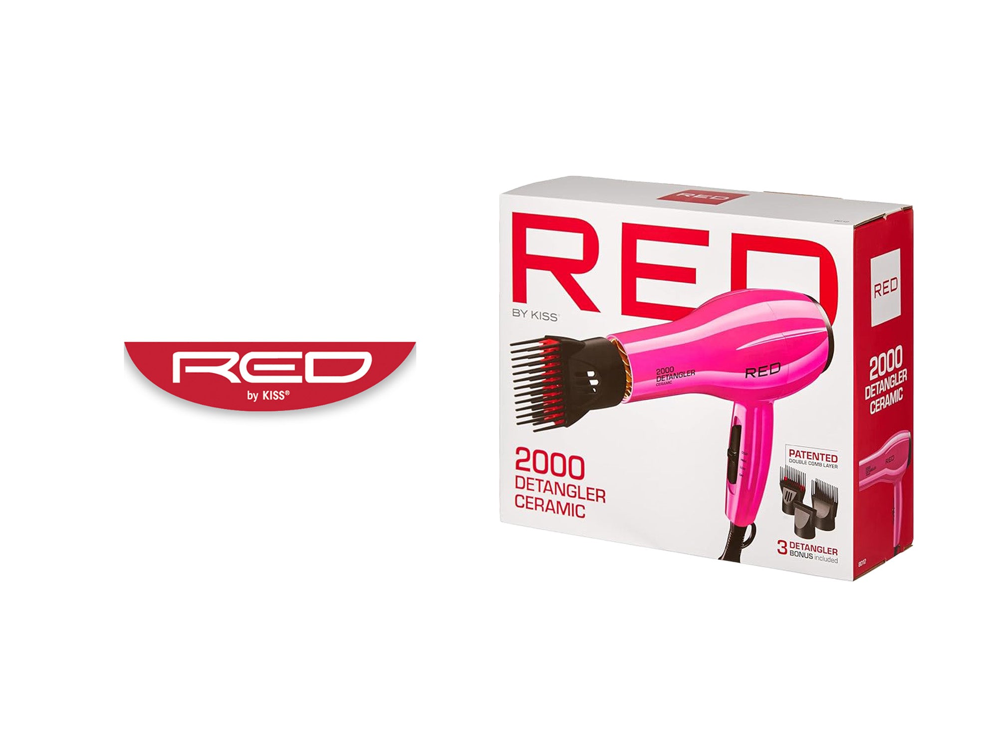 RED BY KISS 2000 CERAMIC DETANGLER DRYER PINK BD12