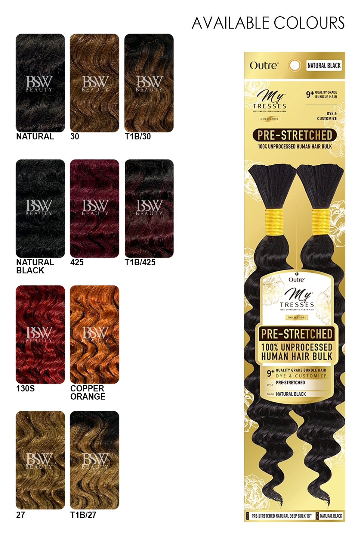 OUTRE MY TRESS PRE-STRETCHED 100% UNPROCESSED HUMAN HAIR - NATURAL DEEP BULK 18" - BSW BEAUTY CANADA