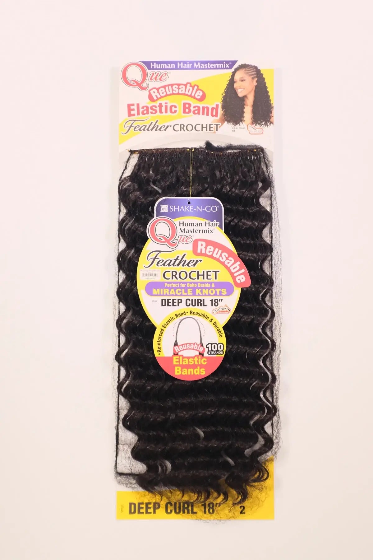 SHAKE N GO QUE HUMAN HAIR BLEND FEATHER CROCHET - DEEP CURL 18