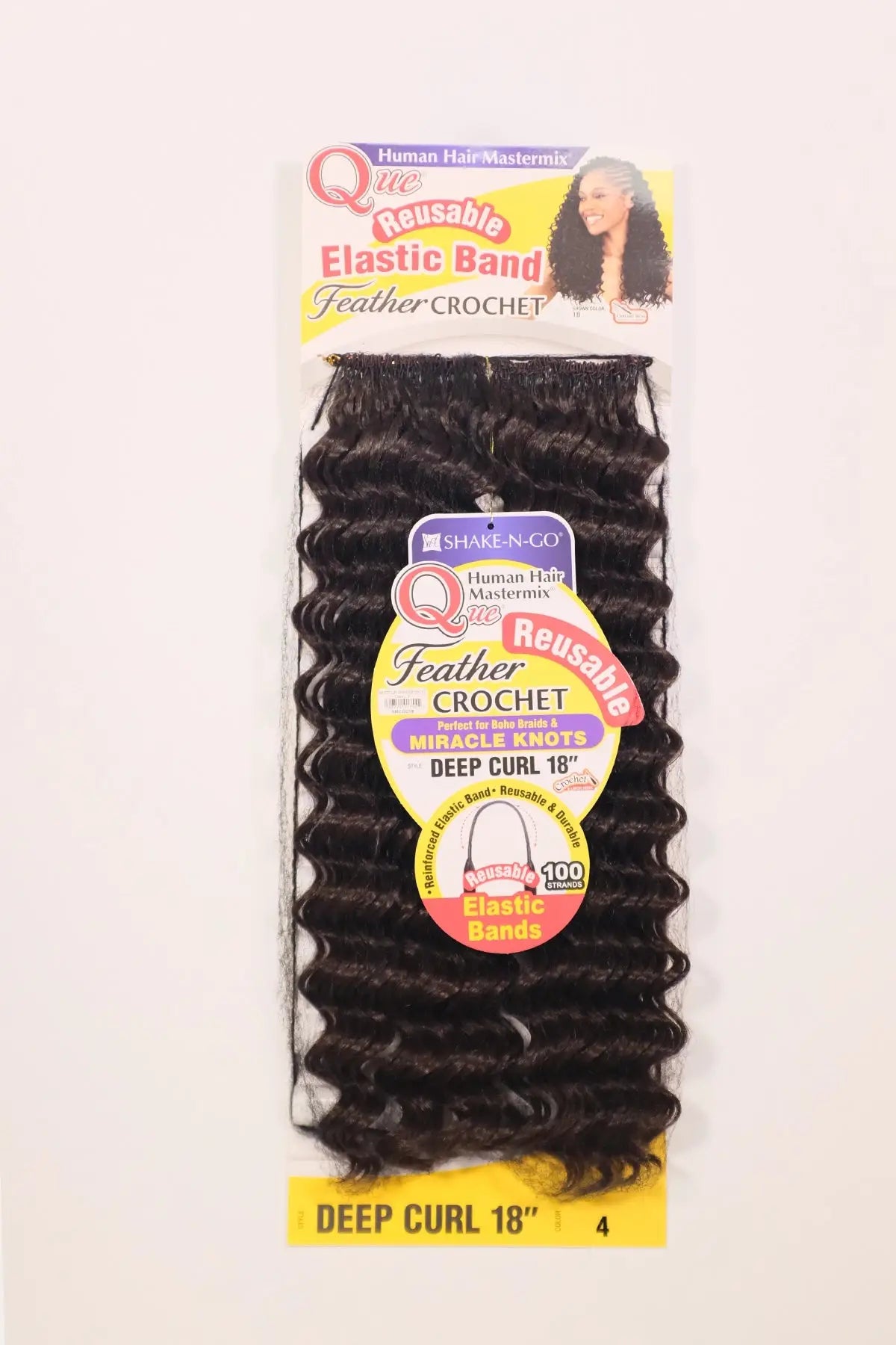 SHAKE N GO QUE HUMAN HAIR BLEND FEATHER CROCHET - DEEP CURL 18