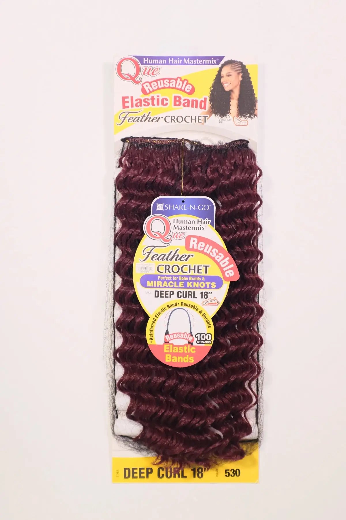 SHAKE N GO QUE HUMAN HAIR BLEND FEATHER CROCHET - DEEP CURL 18