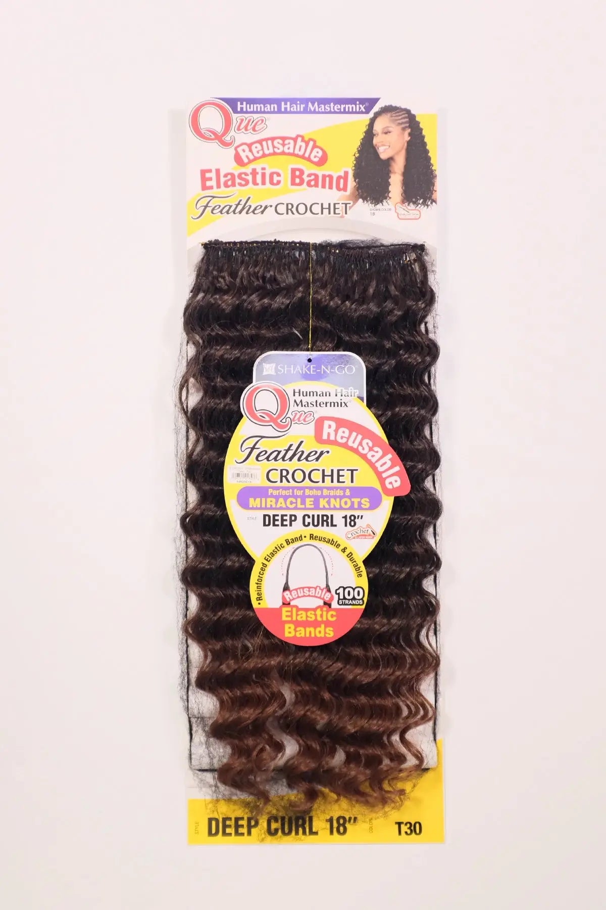 SHAKE N GO QUE HUMAN HAIR BLEND FEATHER CROCHET - DEEP CURL 18