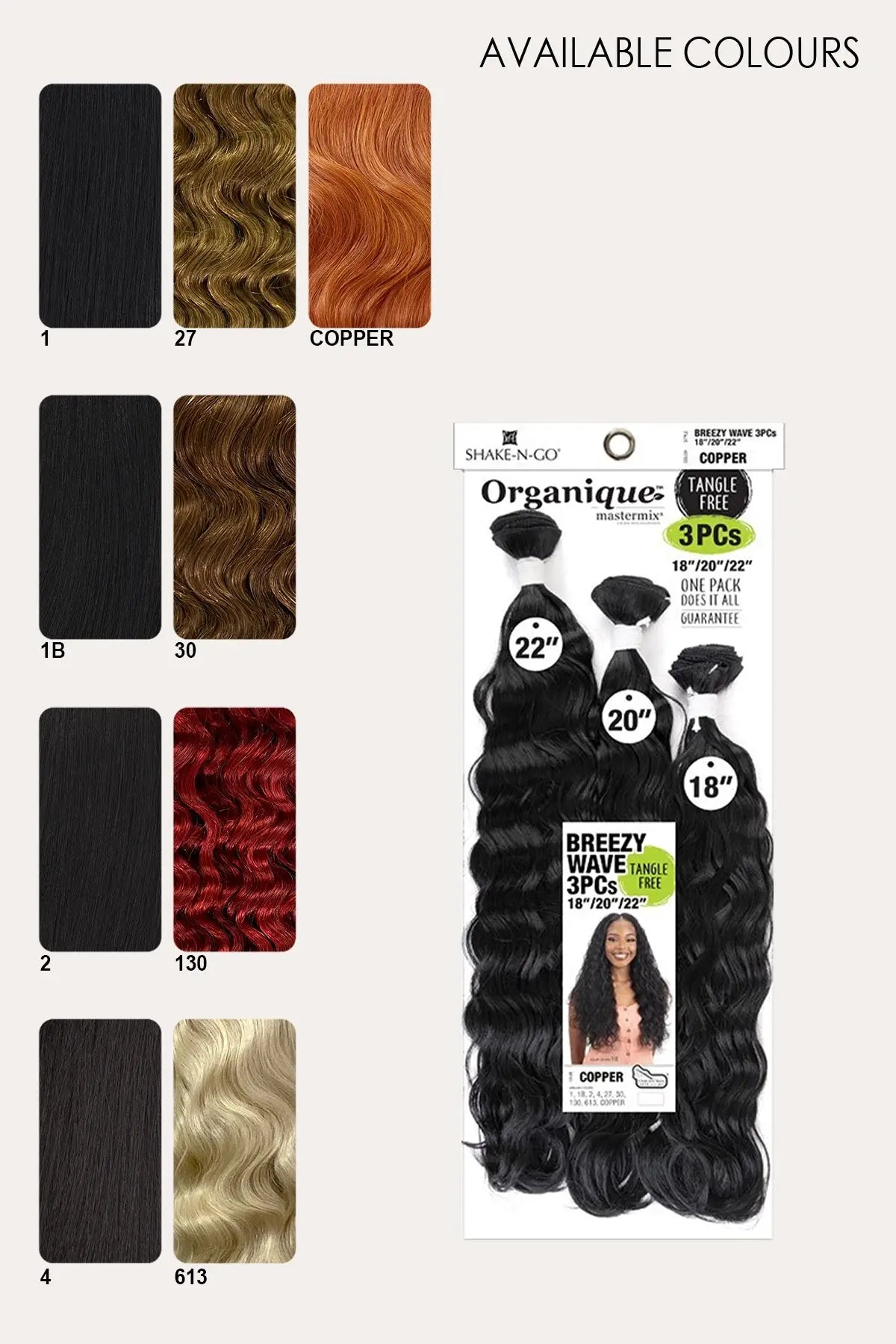 SHAKE N GO ORGANIQUE BREEZY WAVE 3PCS (18"20"22")