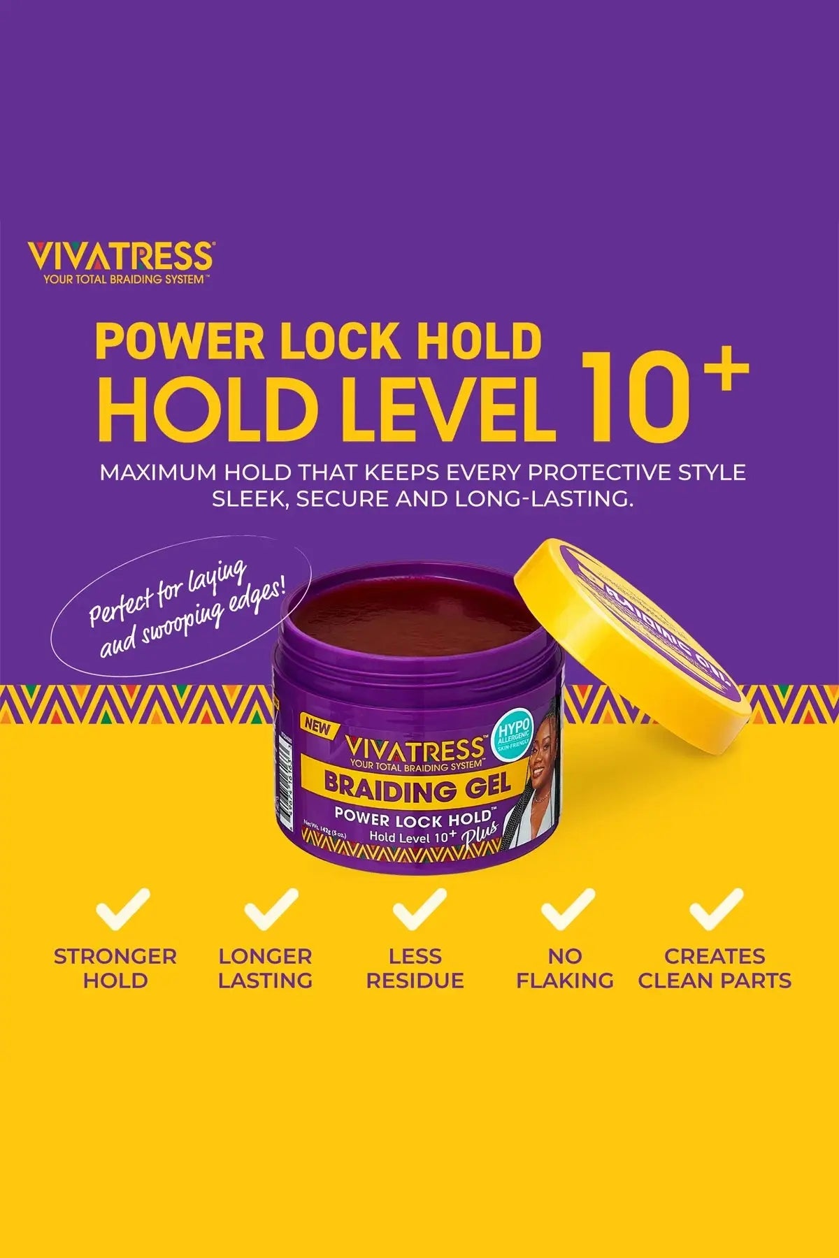 VIVATRESS POWER LOCK HOLD BRAIDING GEL - LEVEL 10+ HOLD 5oz VIVATRESS