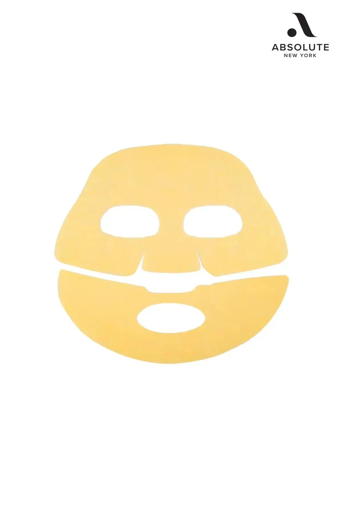 Gold-colored hydrogel sheet mask from Absolute New York 24K Gold Hydrogel Mask, Minimize Fine Lines and Wrinkles keyword, mask sheet isolated on white background
