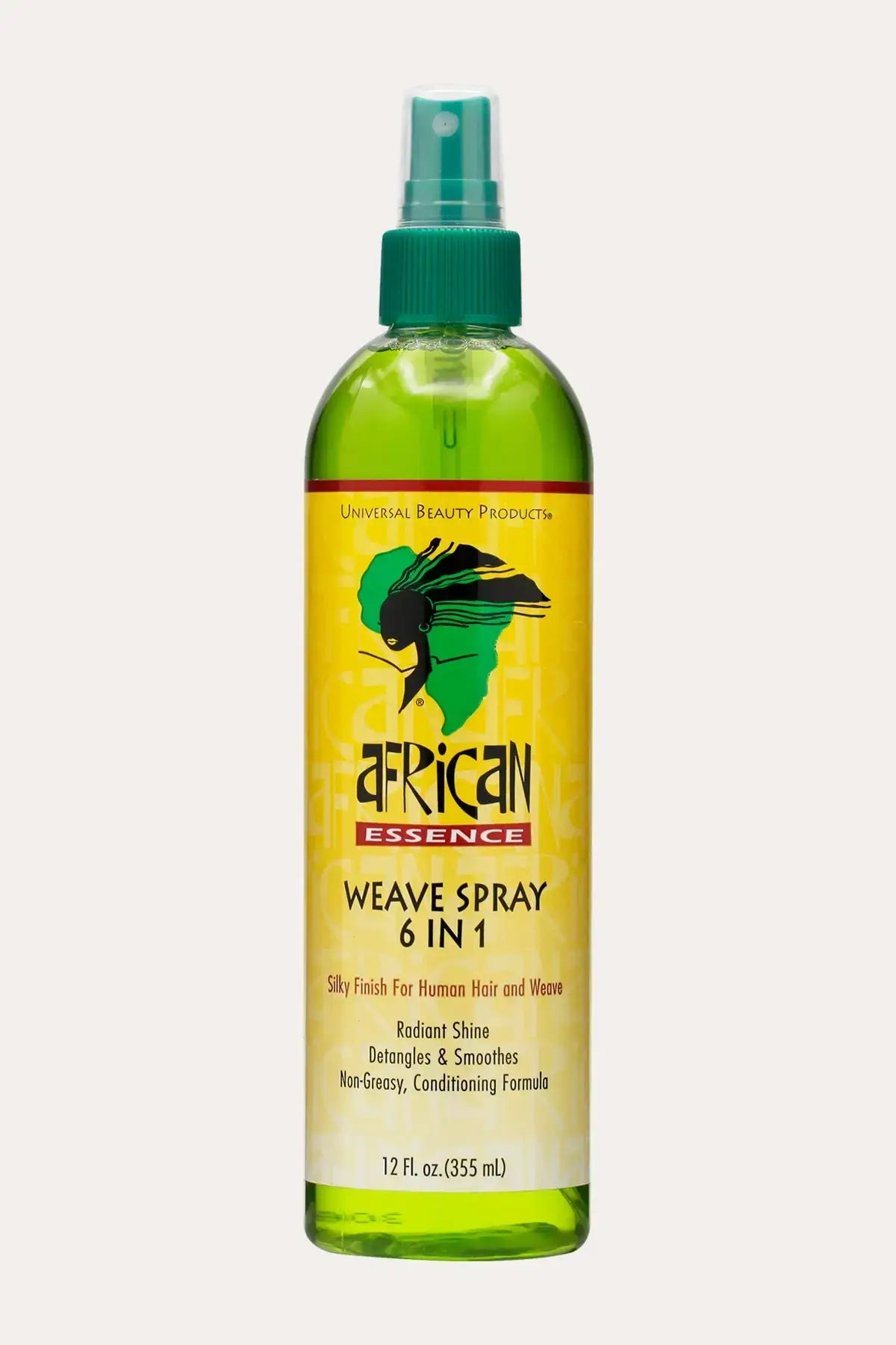 African Essence Weave Spray 6 in 1 detangler spray for tangled hair, 12 fl oz (355 mL) bottle front view