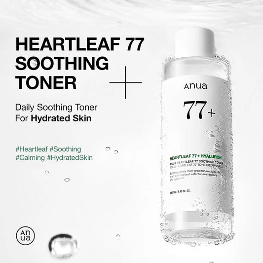 Artistic shot of Anua Heartleaf Toner with water splashes, highlighting its role as the best toner for acne prone skin that needs hydration.