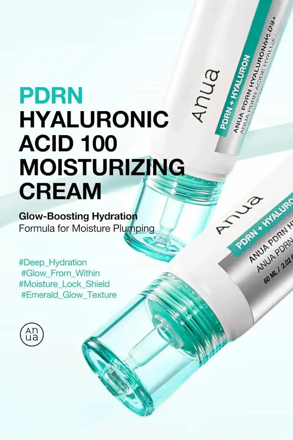 The emerald-toned texture of Anua PDRN cream, showcasing its property as a lightweight moisturizer that provides a glow-boosting hydration.