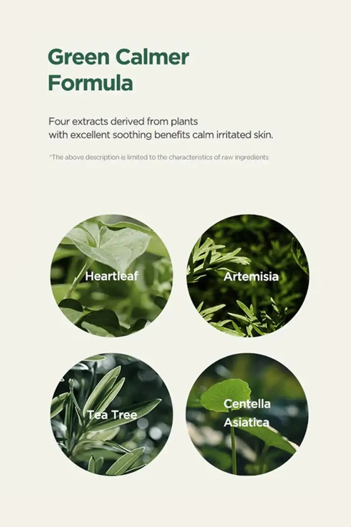 Detailed view of the Green Calmer Formula with heartleaf and artemisia, ensuring a safe and effective zinc oxide sunscreen experience.