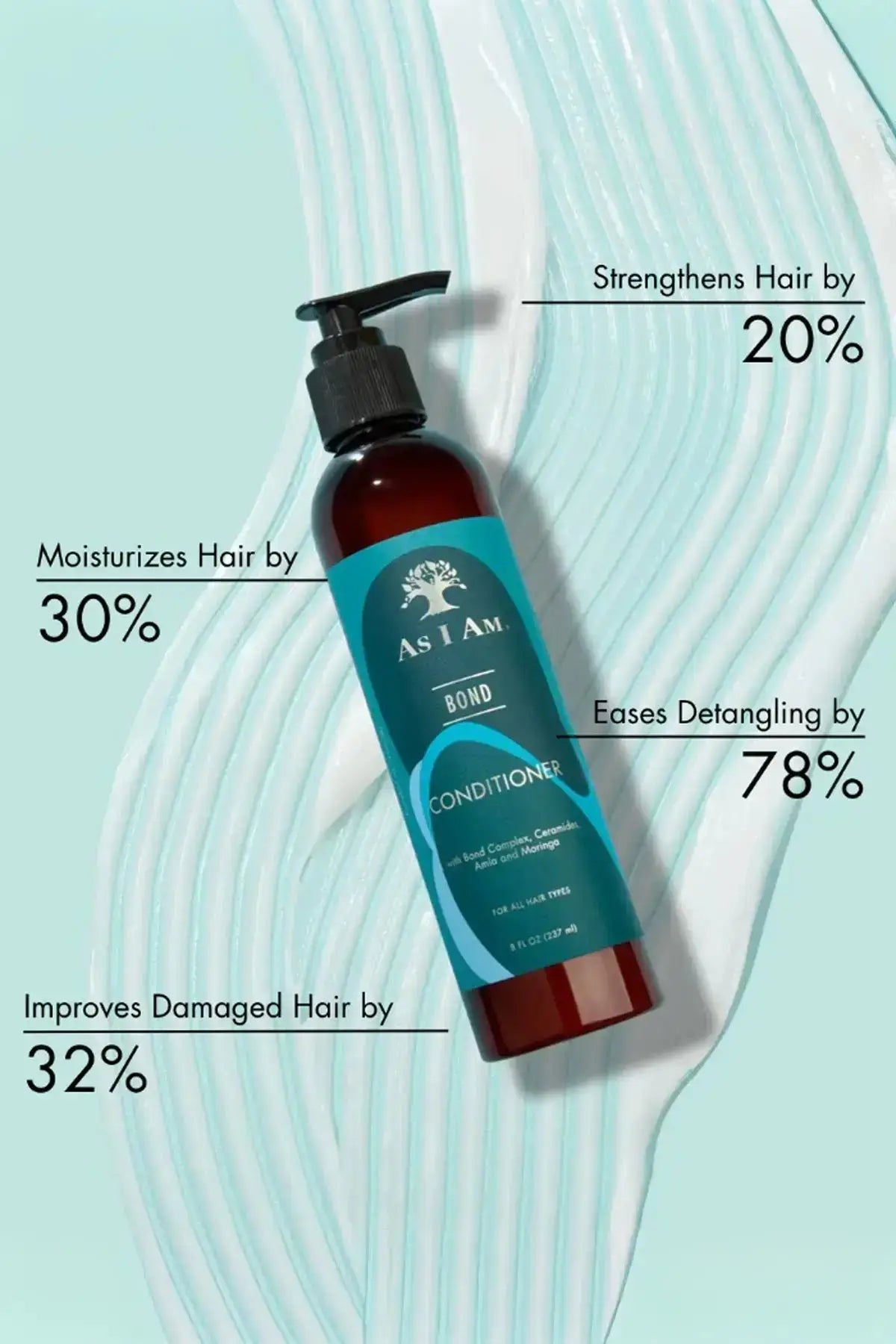 Front view of As I Am Bond Conditioner (8 fl oz), a premium Lightweight Leave-In conditioner for all hair types.