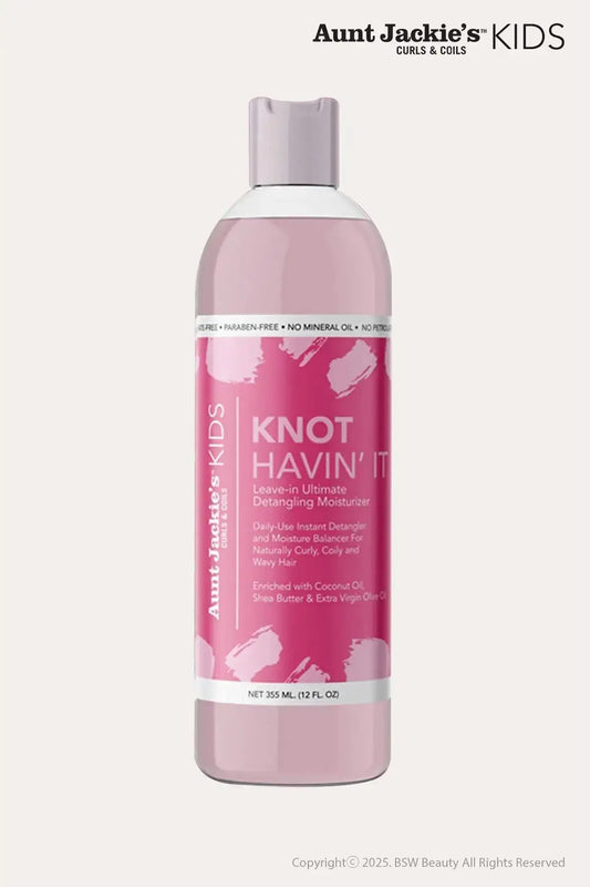 Aunt Jackie’s KIDS Knot Havin’ It leave-in ultimate detangling moisturizer, 355 mL (12 fl oz), Best Leave in Detangler for Kids, front bottle view