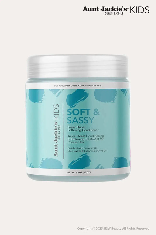 Aunt Jackie's Soft & Sassy Super Duper Softening Conditioner 15oz - Best Deep Conditioner for Kids with Shea Butter, Sulfate and Paraben Free Conditioner for Naturally Curly, Coily and Wavy Hair