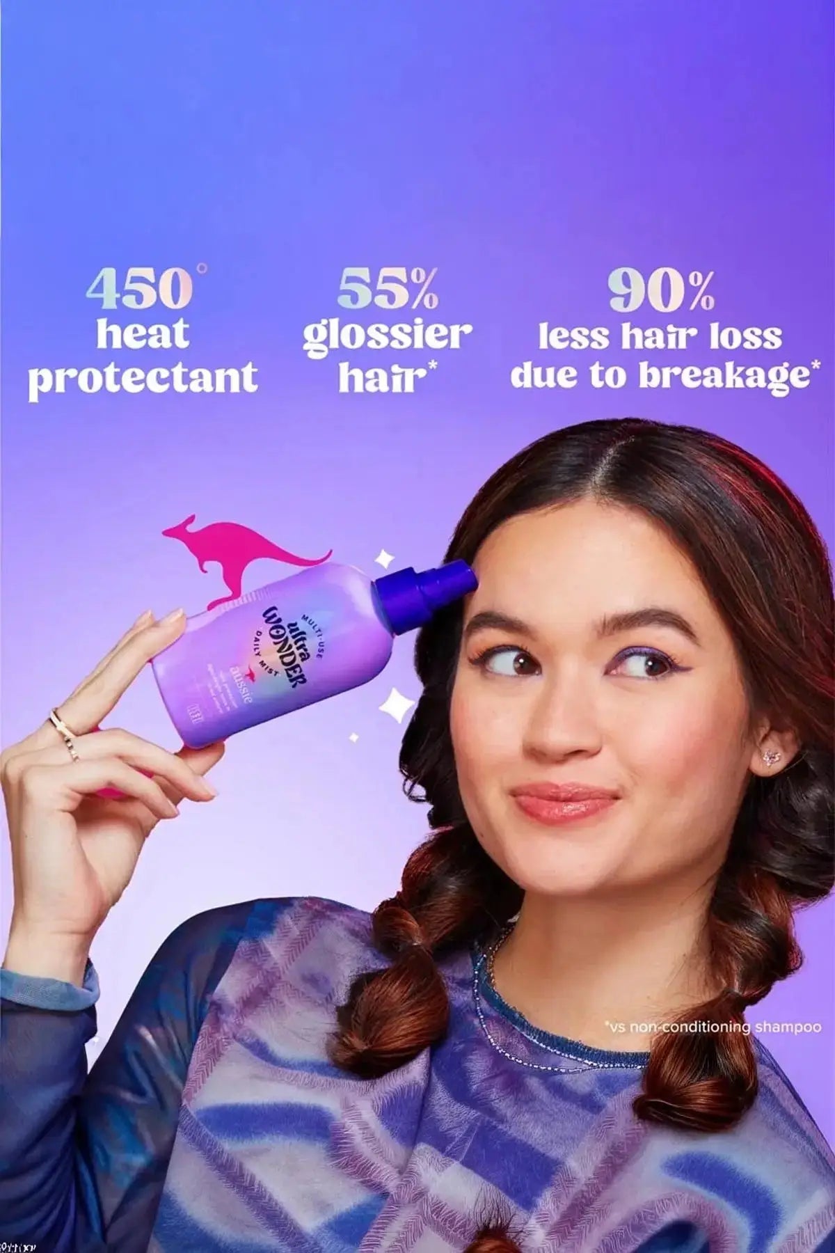 Aussie Ultra Wonder Hydrating Mist for Dry Hair 7.6 FL OZ - Protect Hair from Heat Styling with Multi-Use Daily Mist, Heat Protectant and Style Primer